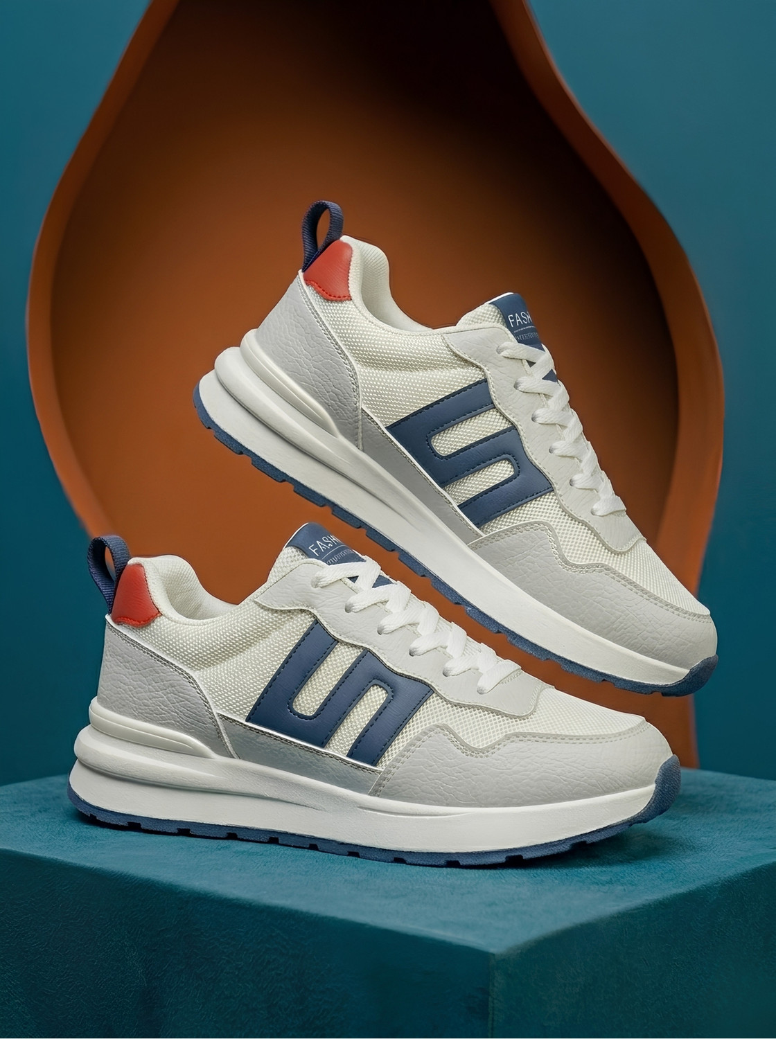 Image of Flucky White & Blue Sports Shoes | White Walking Sneakers For Men