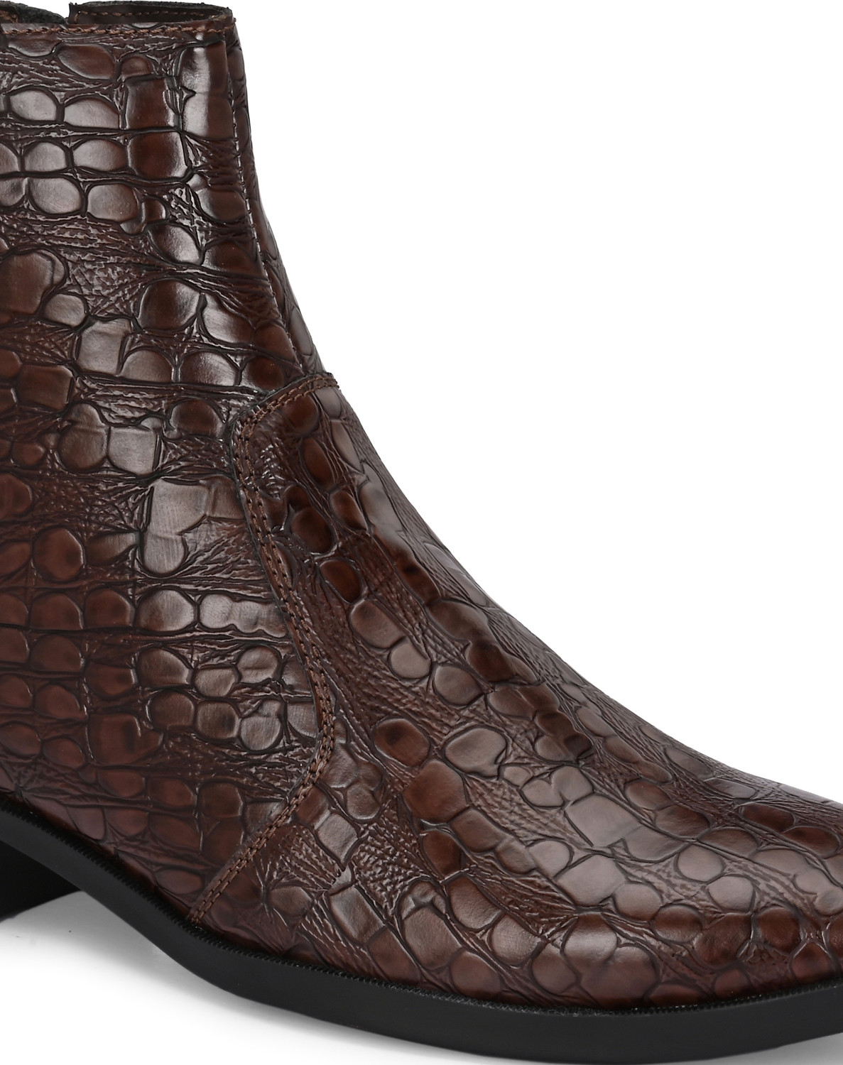 Image of Roadster Men's Stylish Brown Croc-Embossed Chelsea Boots | Slip-On & Comfortable Boots For Men