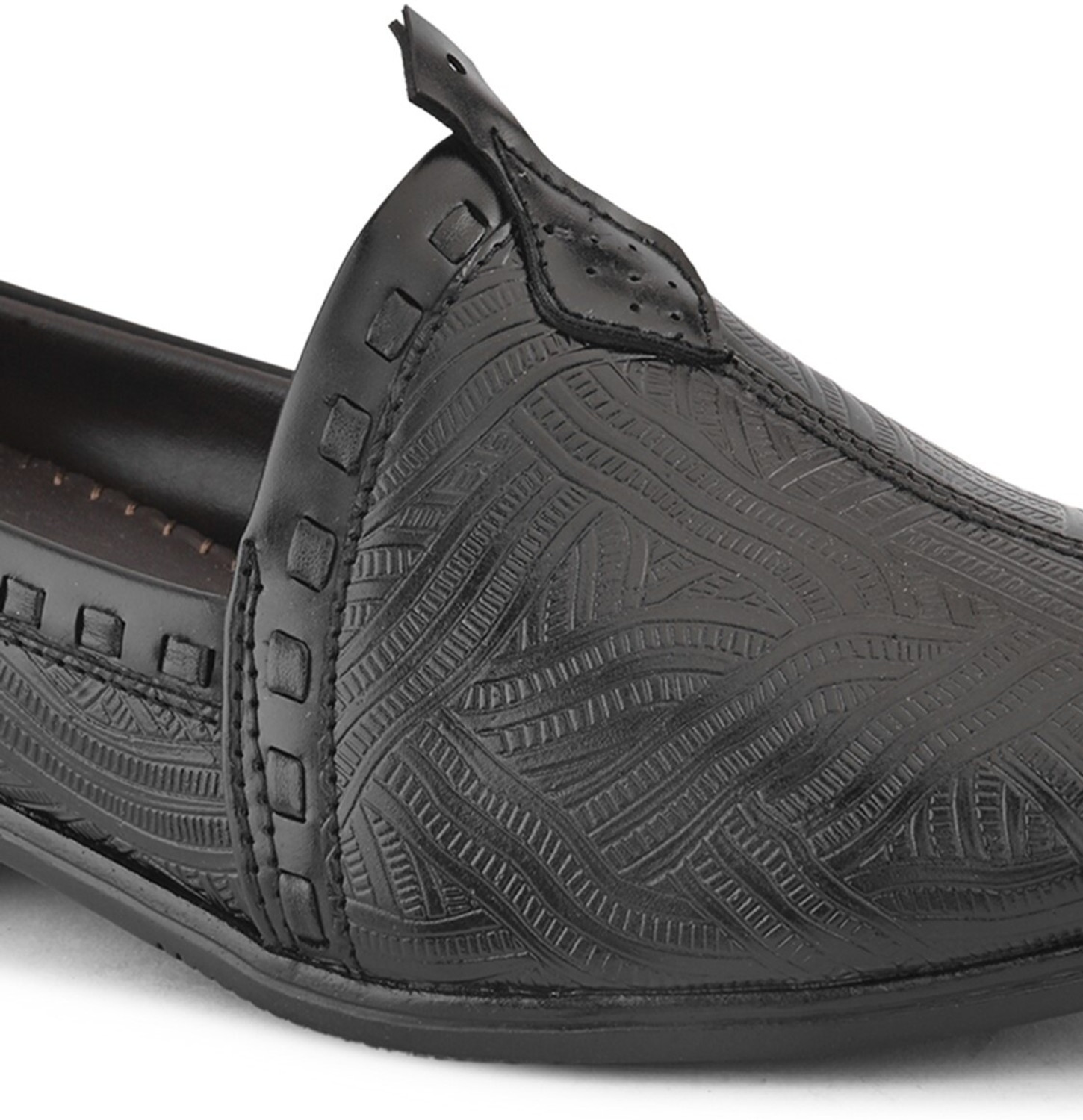 Image of SOURAGYA Men Textured Round Toe Mojaris Loafers for festive occasion Loafers For Men