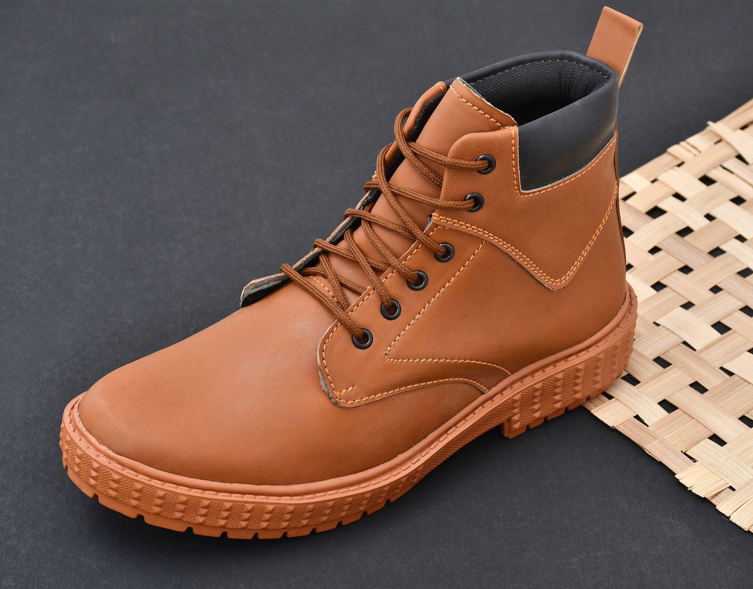 Glitchez Mens Lace-Up Boots with Cushioned Collar and Rugged Sole | Casual & Work Boots Boots For Men