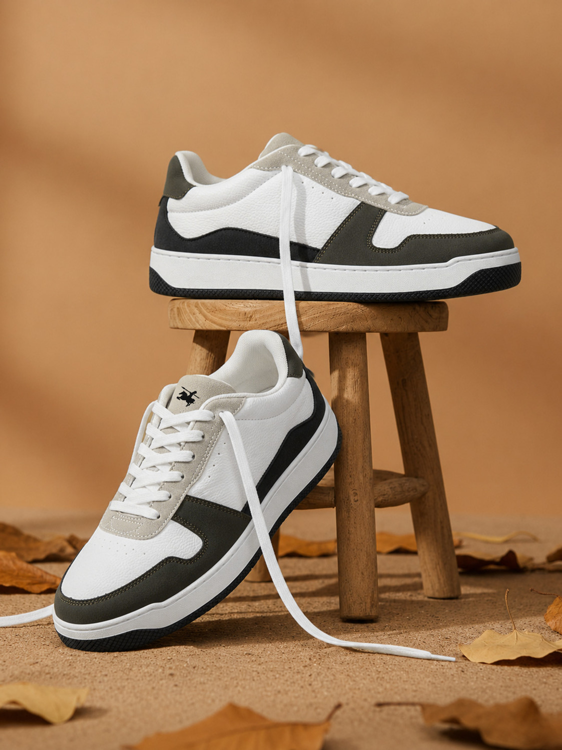 Image of CANTABIL Men's White & Green Colourblock Casual Sneakers Sneakers For Men