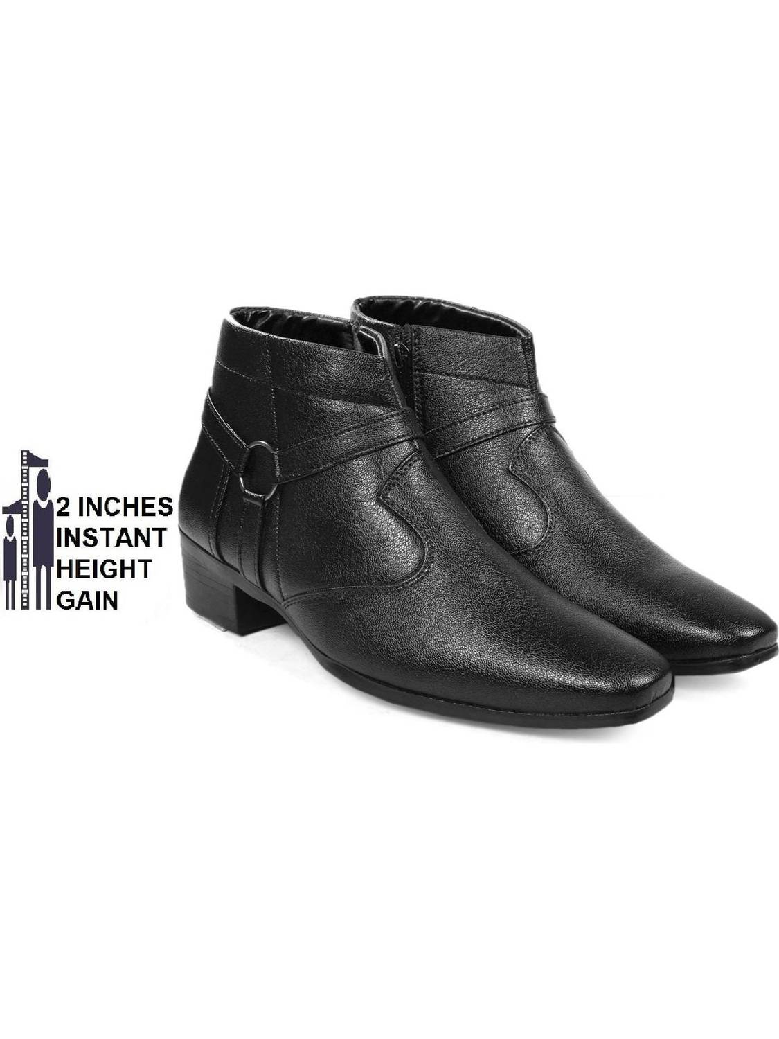 BXXY Men's Black Height increasing High Heel Synthetic Formal Boots Slip On For Men