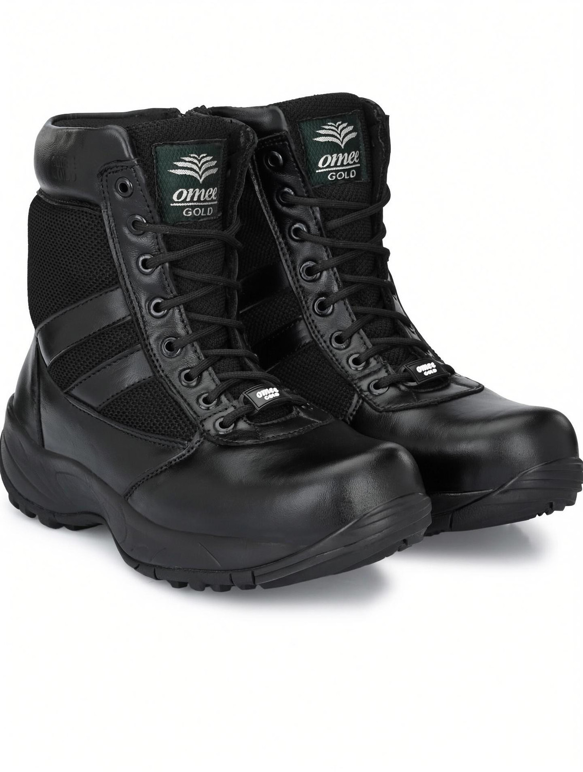 Image of OMEE GOLD Men's Black Side-Zip Light Weight Genuine Leather Military Tactical Combat Boot Boots For Men