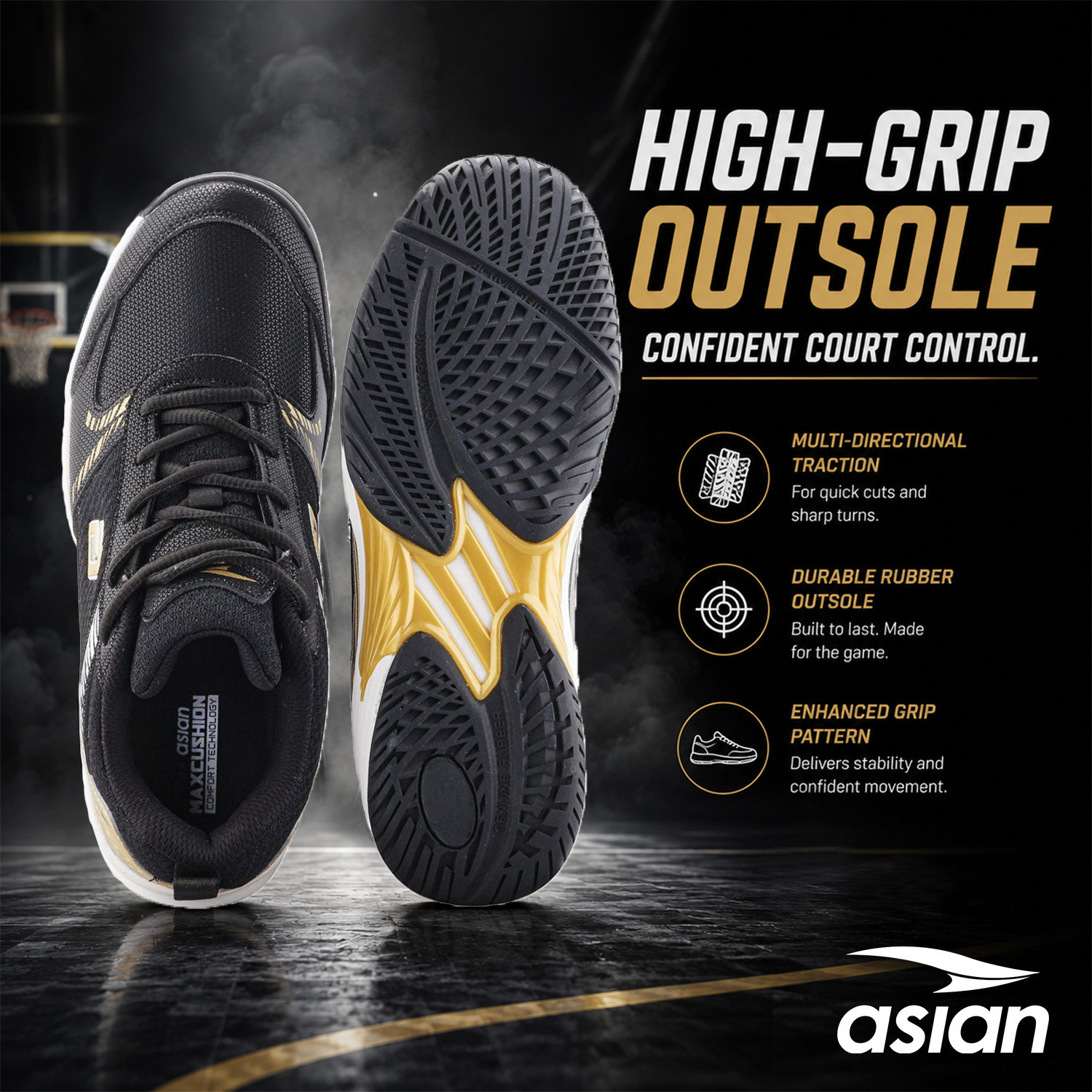 Image of asian Smash-01 Men's Badminton Shoes with Memory Foam & Non-Marking Sole Badminton Shoes For Men