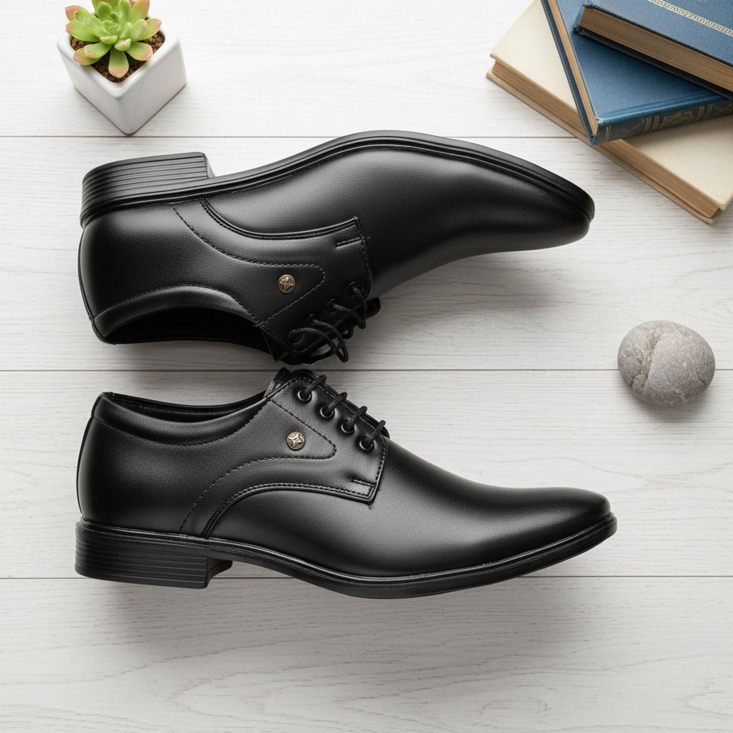 Image of zuliva Men's Black Formal Shoes | Premium Synthetic Leather Derby Office Shoes Corporate Casuals For Men
