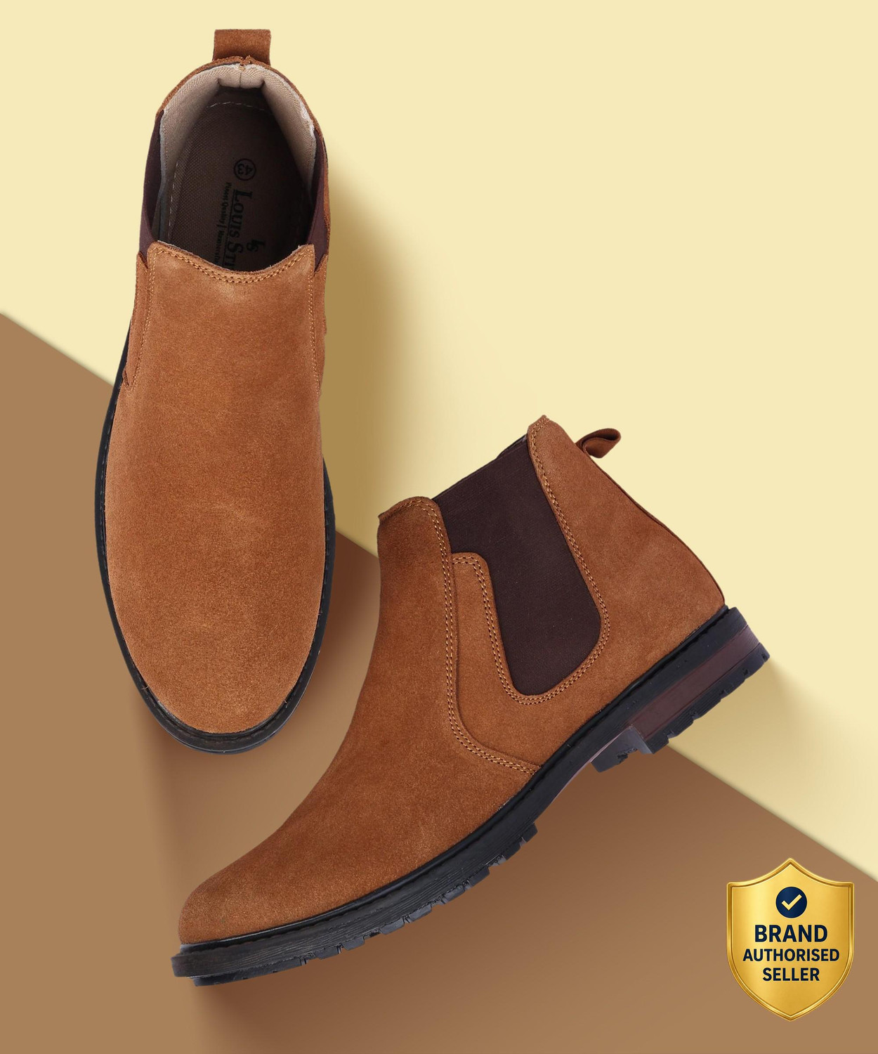 Image of LOUIS STITCH Men's British Tan Handmade Ankle Bikers Boots Italian Suede Leather Shoes Boots For Men