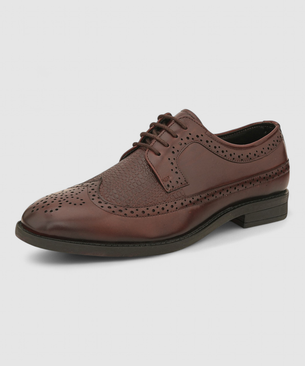 Image of House of Pataudi Men Brown Faux Leather Formal Lace Up Brogue Shoes Lace Up For Men (Brown, 8)