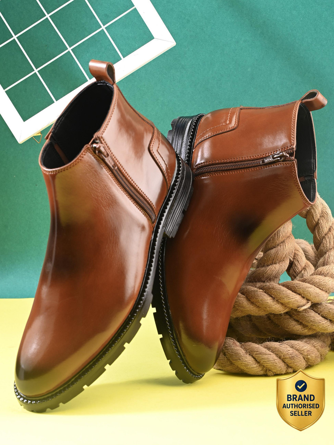 Image of Roadster Men tan solid round toe high top regular zipped regular chelsea casual boots Boots For Men