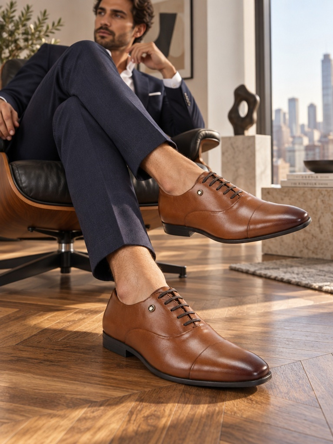 Image of LOUIS PHILIPPE Premium Leather Breathable Anti-Slip with Heel Formal Oxford For Men