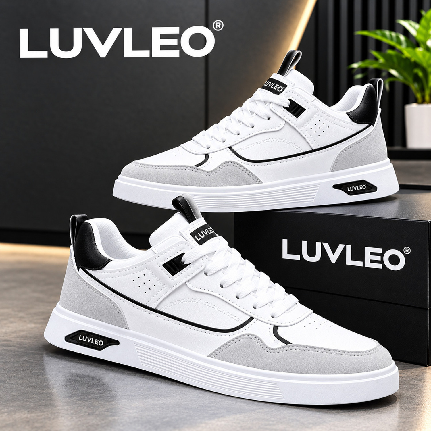 Image of LUVLEO LUVLEO White Sneakers For Men | Stylish Casual Shoes | Lace Up Daily Wear Shoes Sneakers For Men