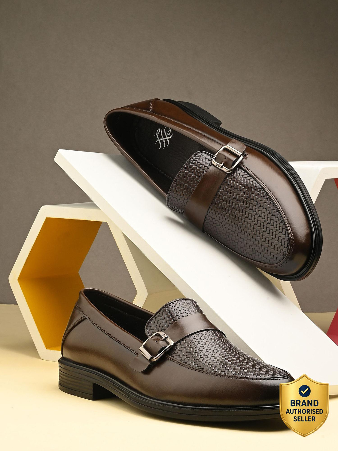 Image of House of Pataudi House Of Pataudi Men Brown Faux Leather Formal Slip On Loafers Slip On For Men