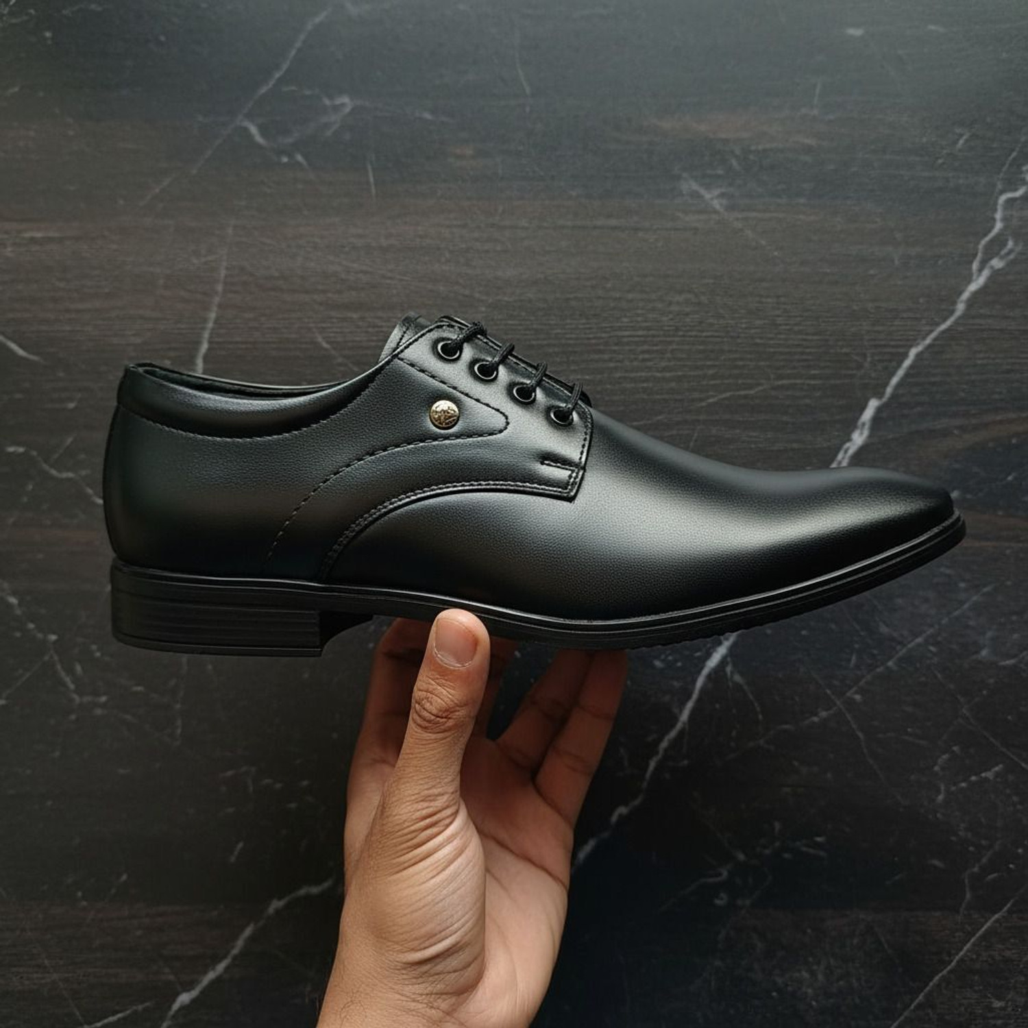 Image of zuliva Men's Black Formal Shoes | Premium Synthetic Leather Derby Office Shoes Corporate Casuals For Men