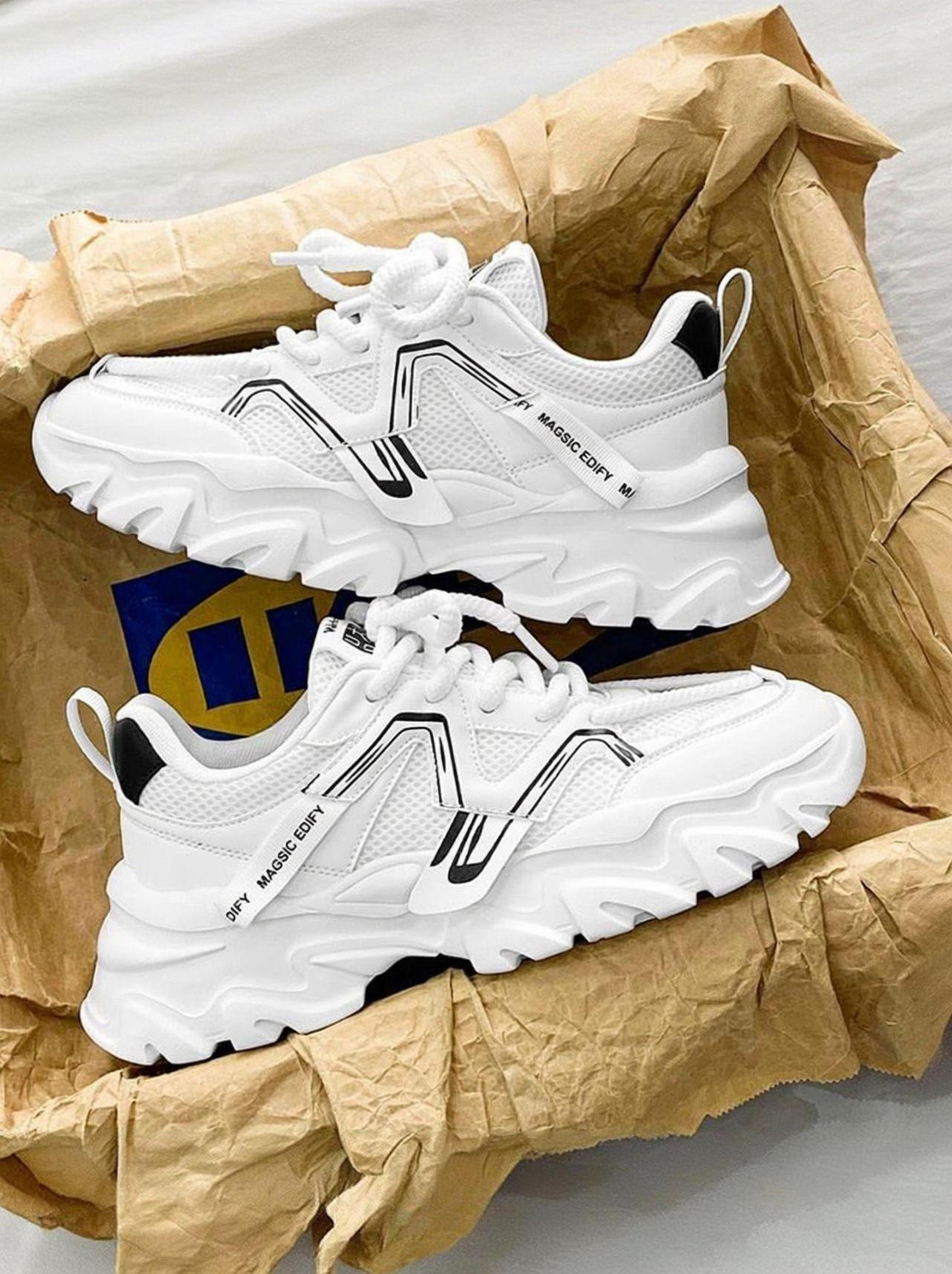 Image of VEXIMO Men White Sneakers | Lace-Up Casual Shoes | Fashionable & Comfortable Daily Wear Sneakers For Men