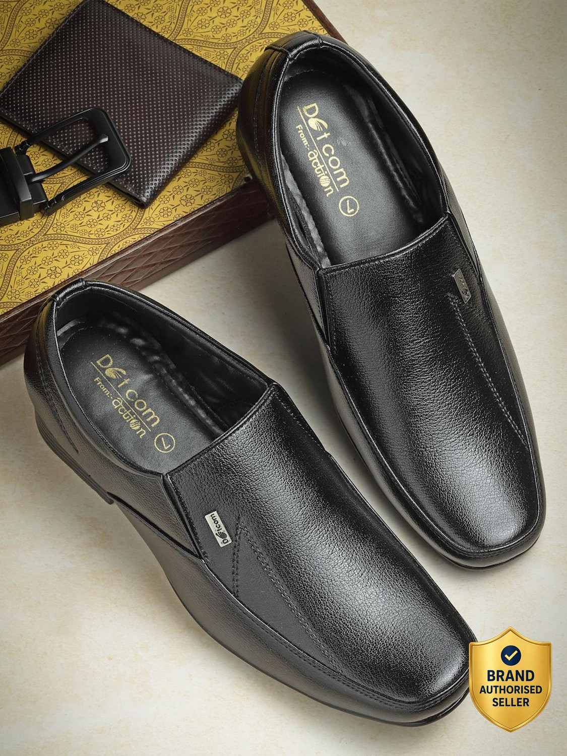 Image of action DOTCOM D-63 Microfiber Classic Comfortable Retro Durable Casual Slip-On Slip On Shoes For Men (Black, 8 UK /India)