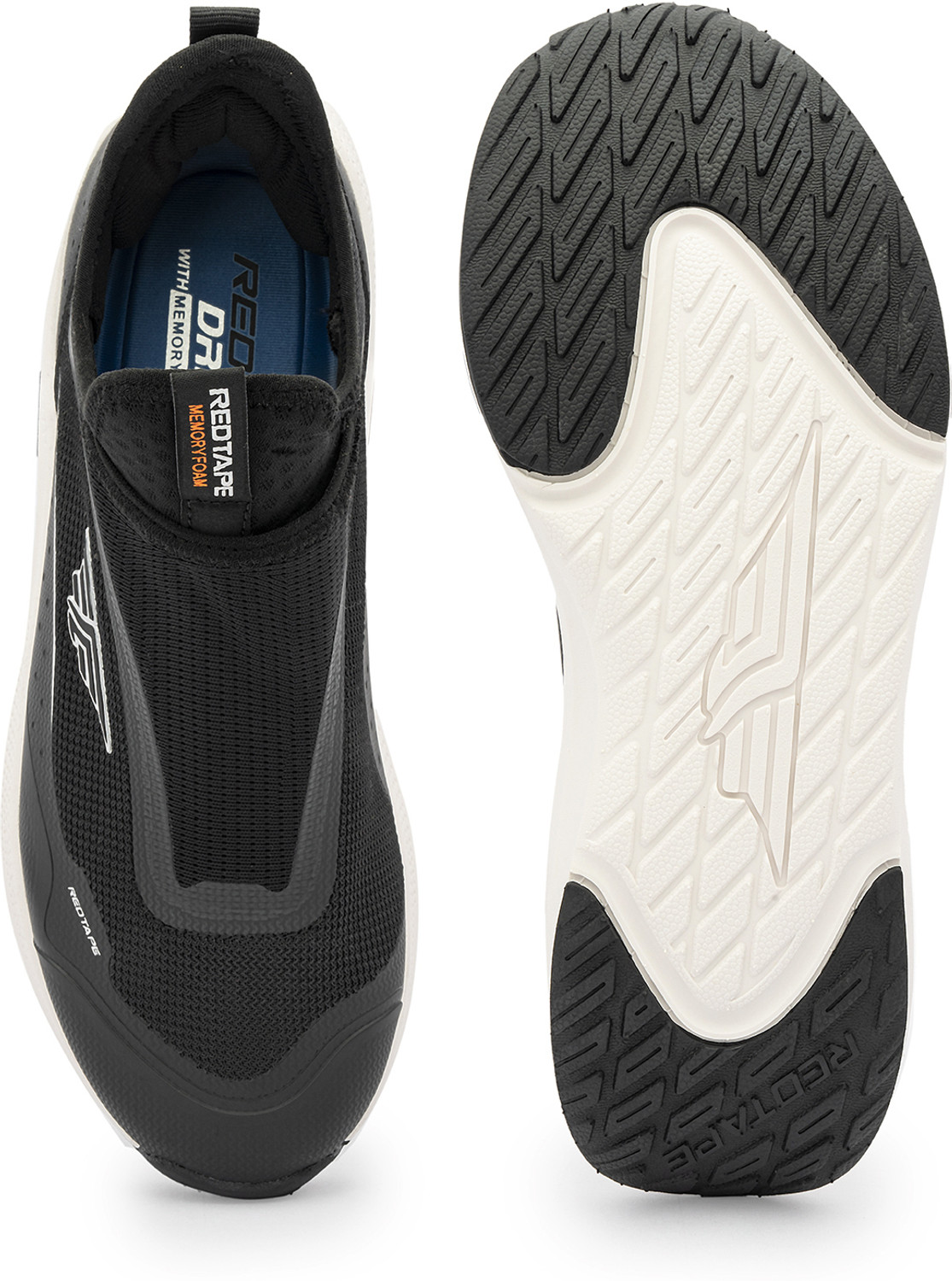 Image of RED TAPE Low Cut Walking Slip-On for Men in Black White | Walking Slip-On Walking Shoes For Men
