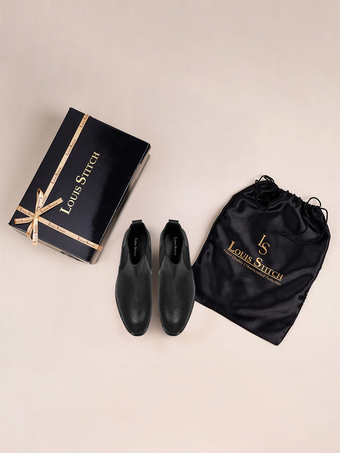 Image of LOUIS STITCH Black Casual Mid-Top Ankle Slip-On Chelsea Boots for Men, LSLXPLCLJB, UK-9 Boots For Men
