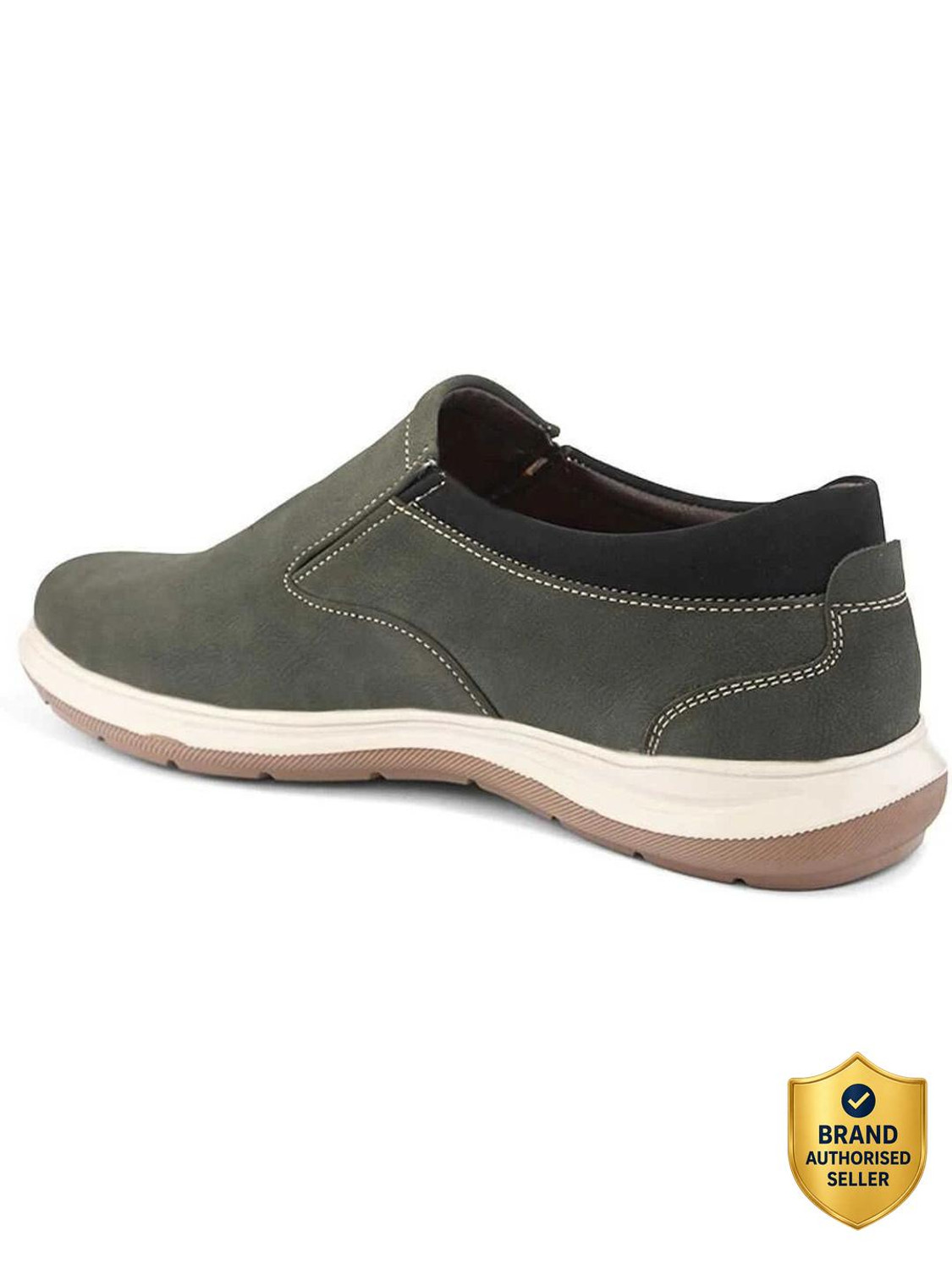 Image of HERE&NOW Olive Flexible Leather Moccassins Casuals For Men Casuals For Men