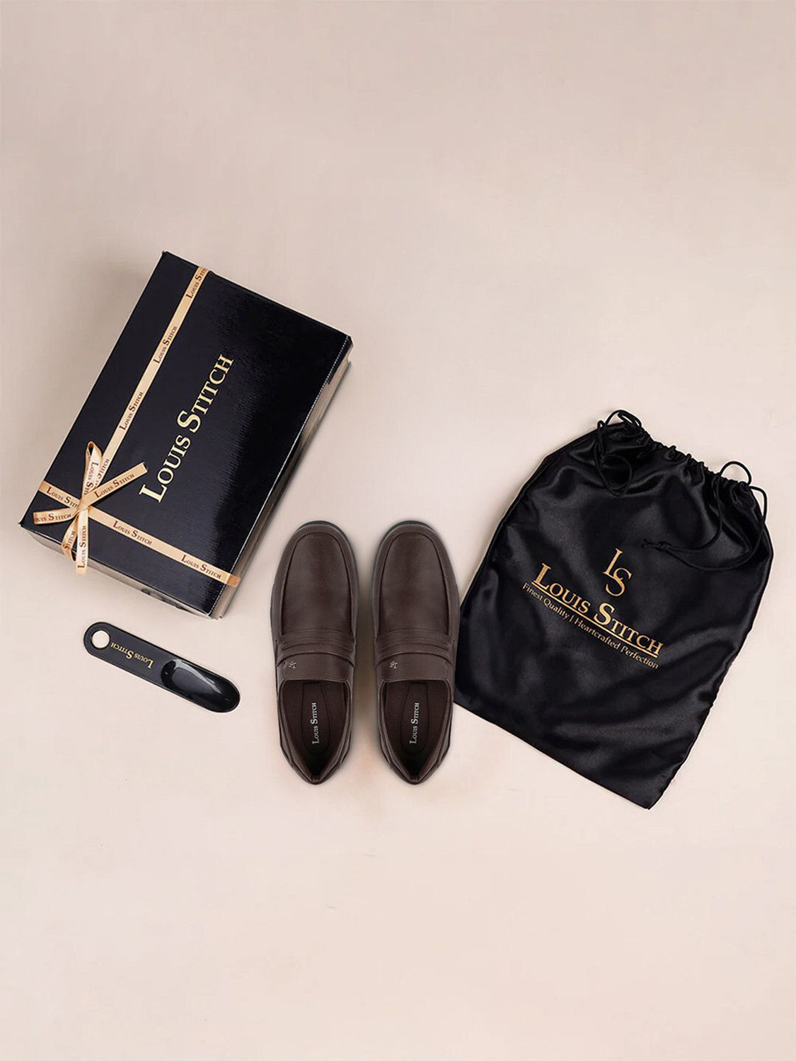 Image of LOUIS STITCH Brunette Brown Leather Shoes for Men, Comfortable Slip-On Moccasins, UK-10 Slip On For Men