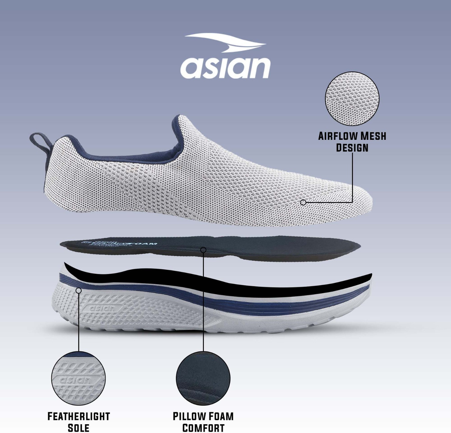Image of asian Wonderwalk-11 Men's Lightweight Walking Shoes | Arch Support & Slip-On Fit Mocassin For Men