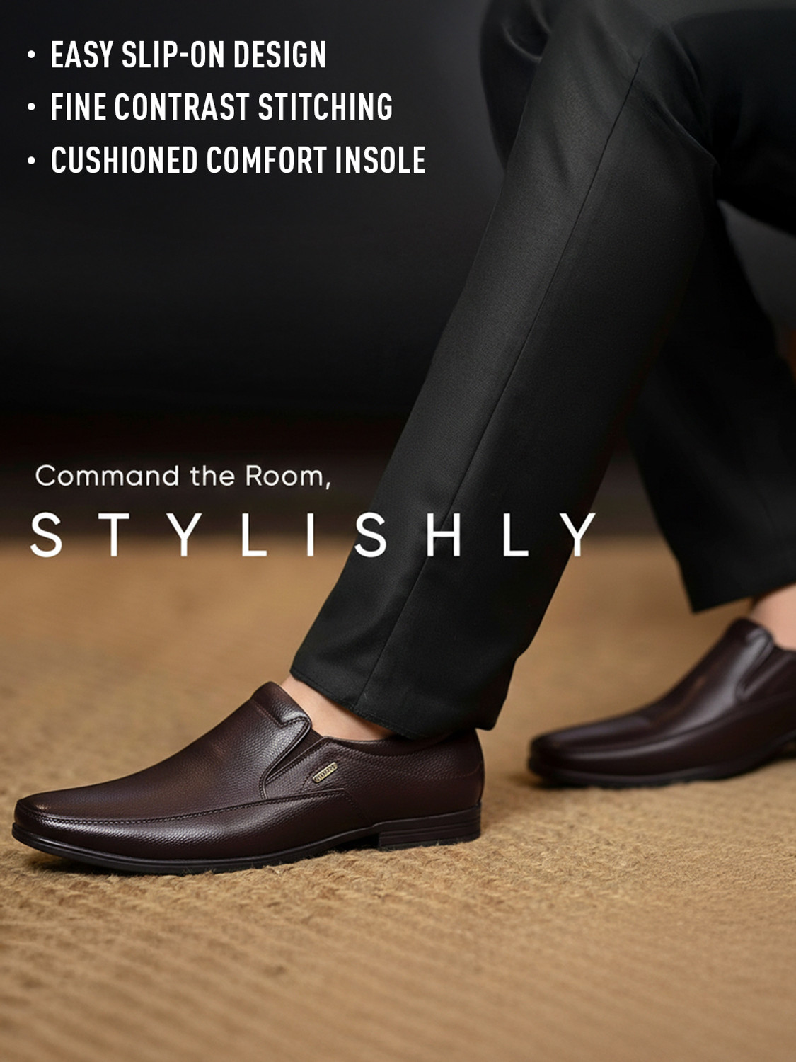 Image of LIBERTY Liberty Fortune HML-89E Brown Formal Non Lacing Mocassin Shoes for Men Slip On For Men