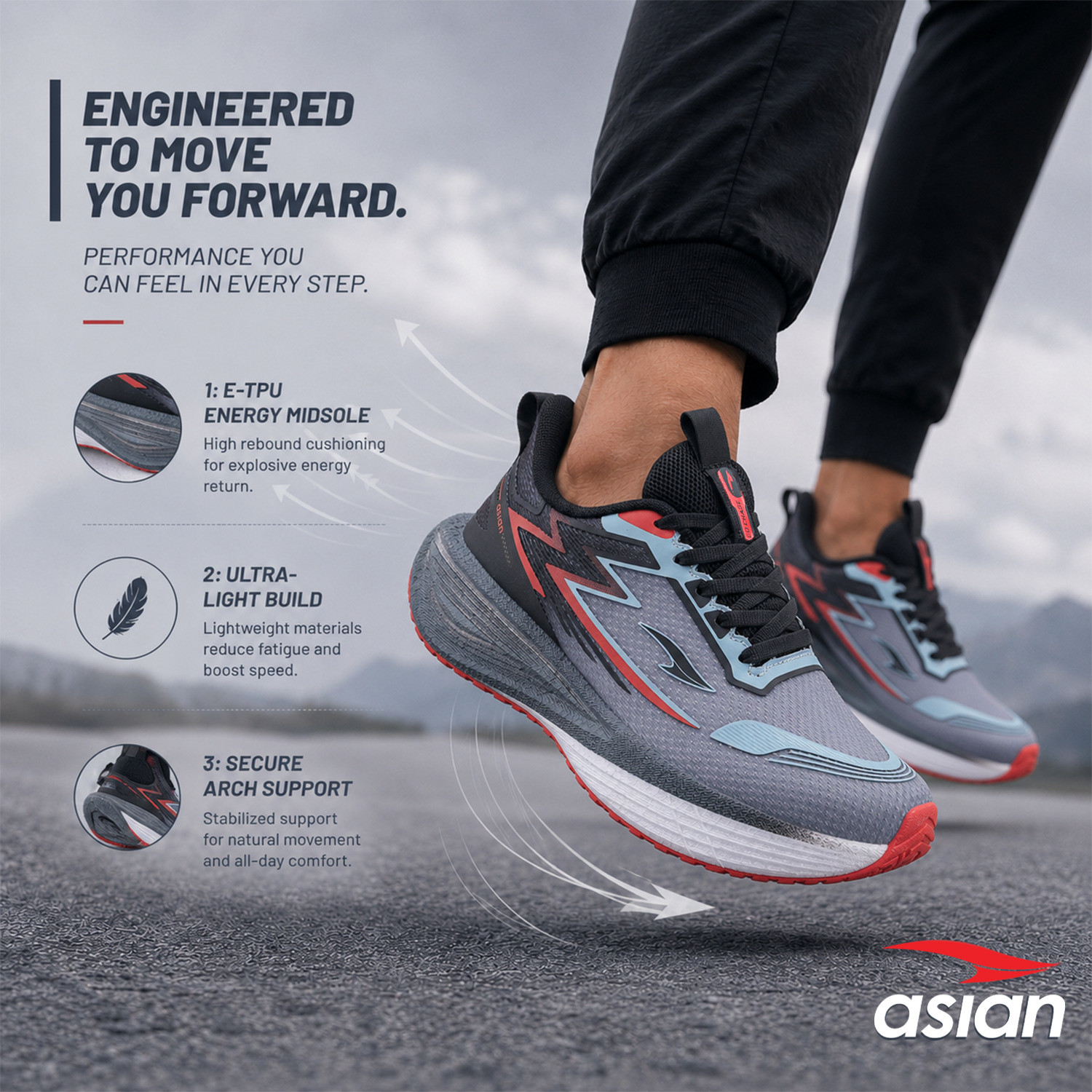Image of asian Hypercushion Carbon-09 Men's Running Shoes with Carbon Plate | Energy Return Training & Gym Shoes For Men