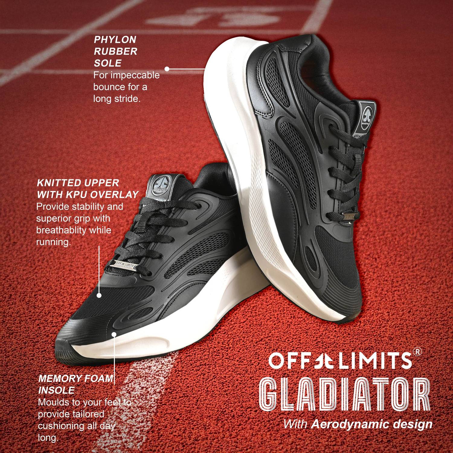 OFF LIMITS Gladiator Running Shoes For Men Black - Image 3
