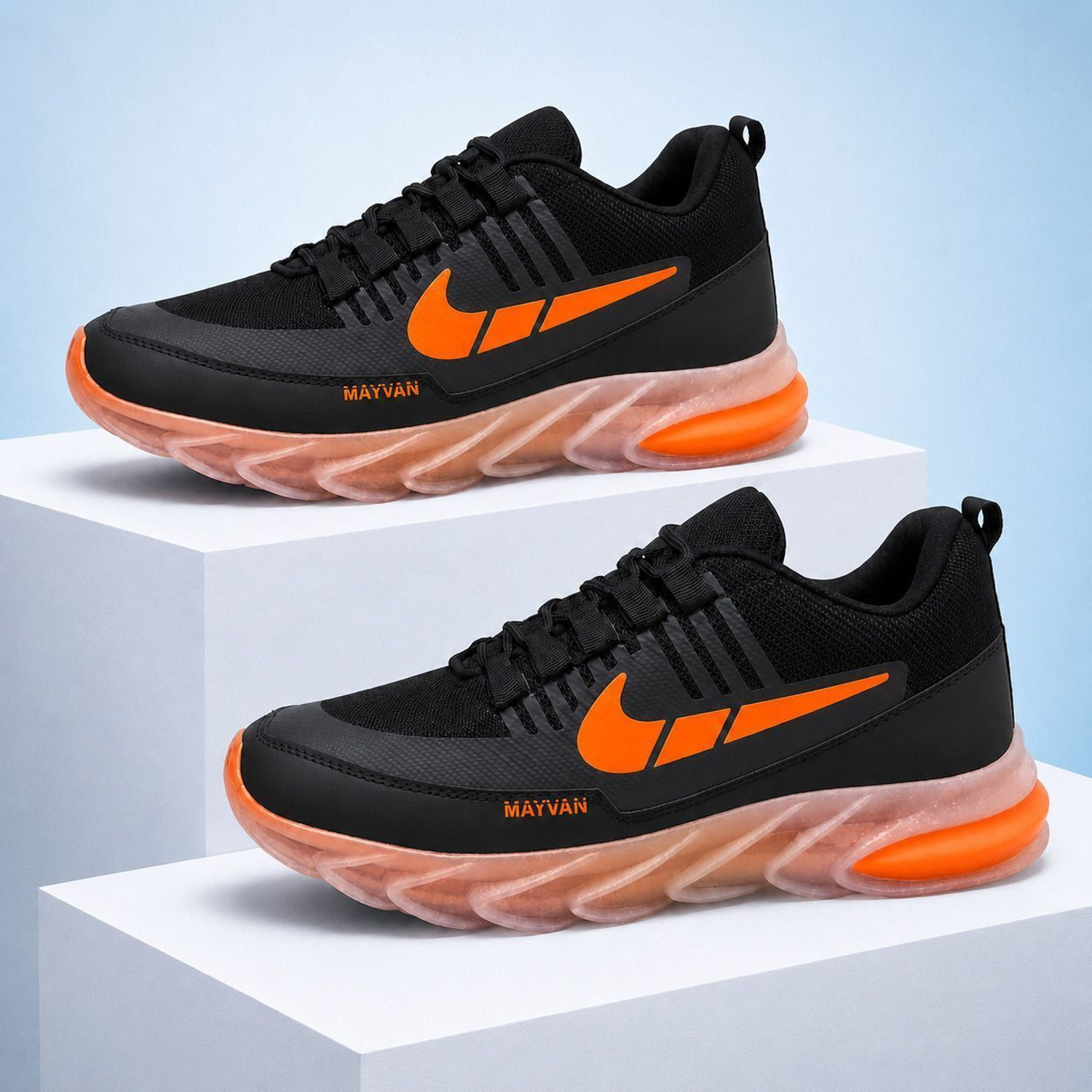 Image of MAYVAN MAYVAN AeroPro Black Orange Air Cushion Performance Running Sneakers Sneakers For Men