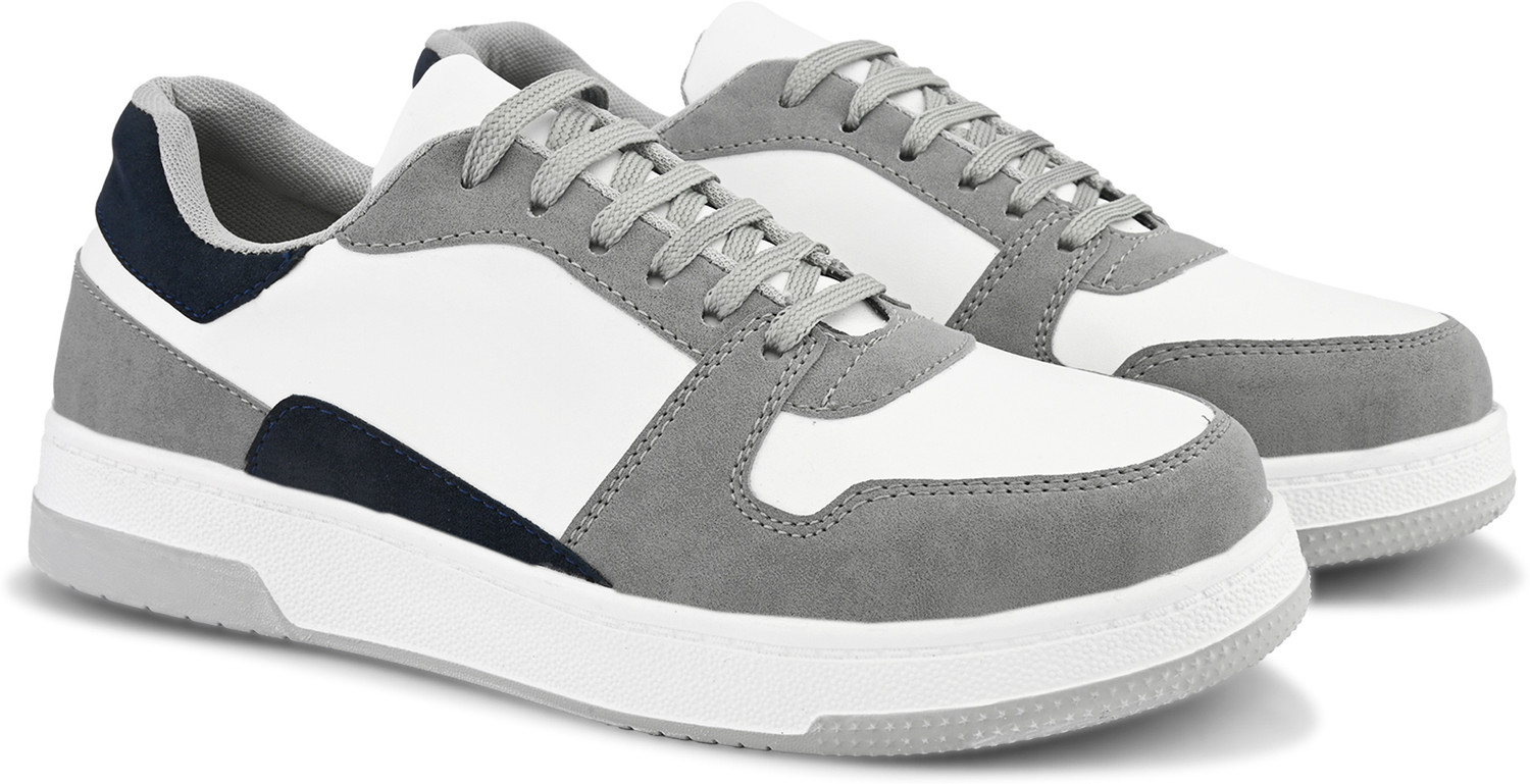 Image of Roadster Men white grey colourblocked chunky comfortable footbed lace up casual sneakers Sneakers For Men