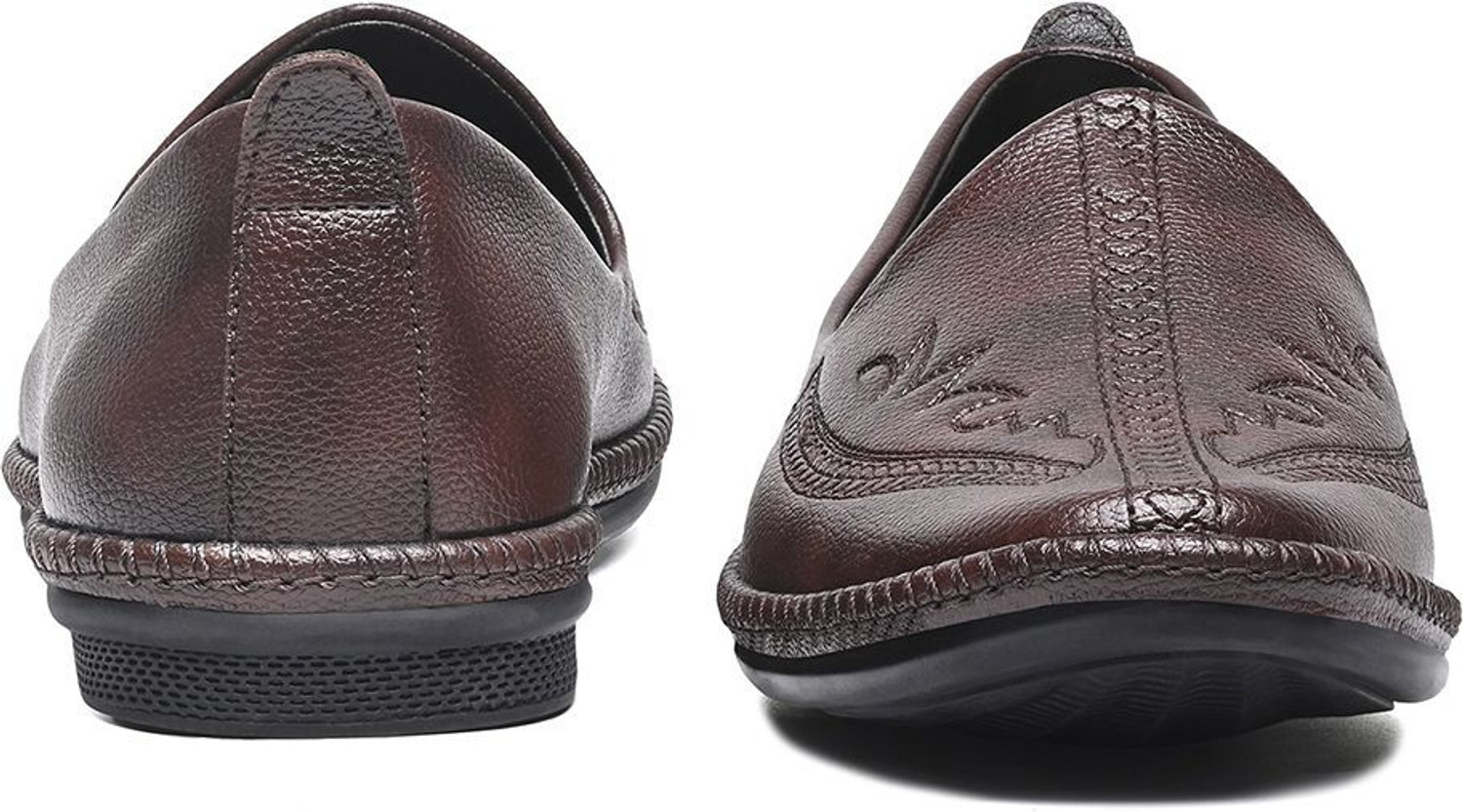 Image of LOUIS STITCH Men's Brunette Brown Ethnic Slip-On Lightweight Embroided Nagra Juti for Men Mojaris For Men