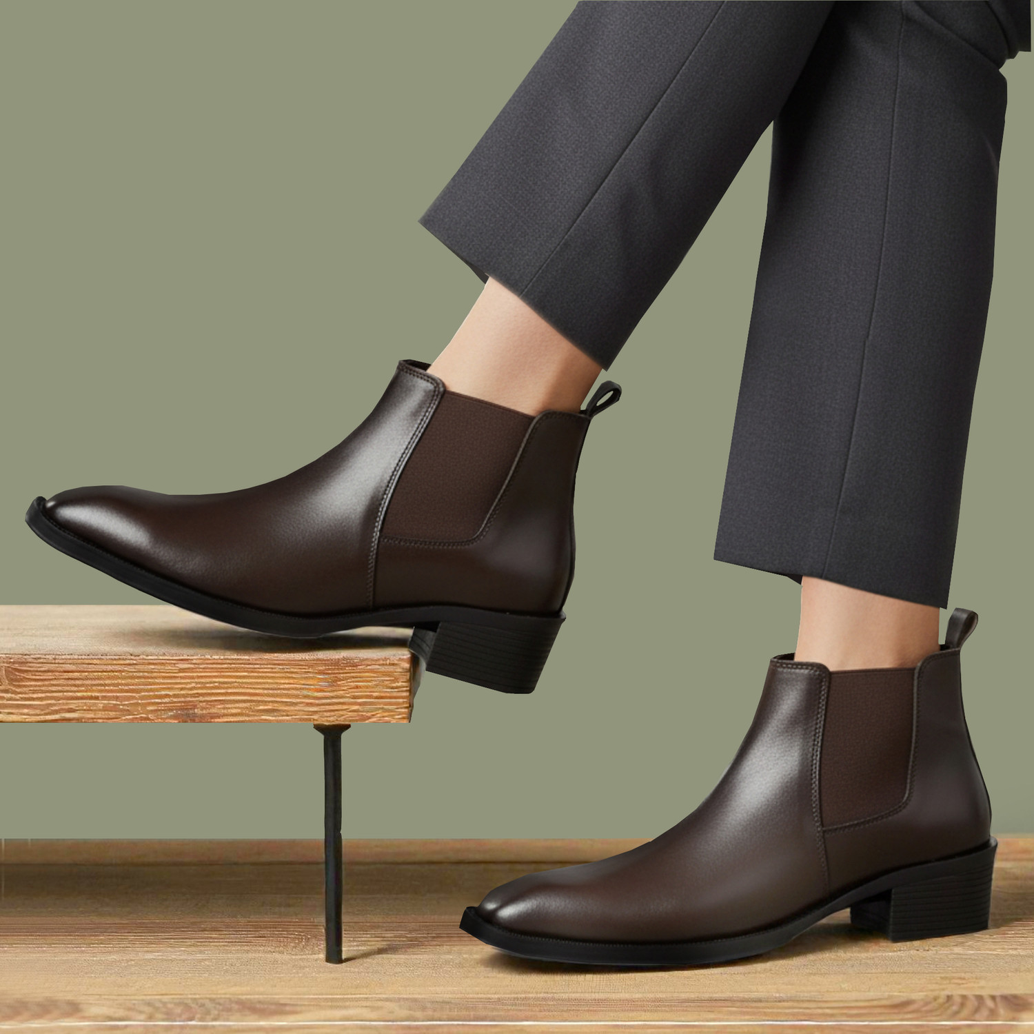Image of stylestablu Men's Brown Leather Chelsea Boots | Slip-On Party Formals Casual Shoes for Men Boots For Men