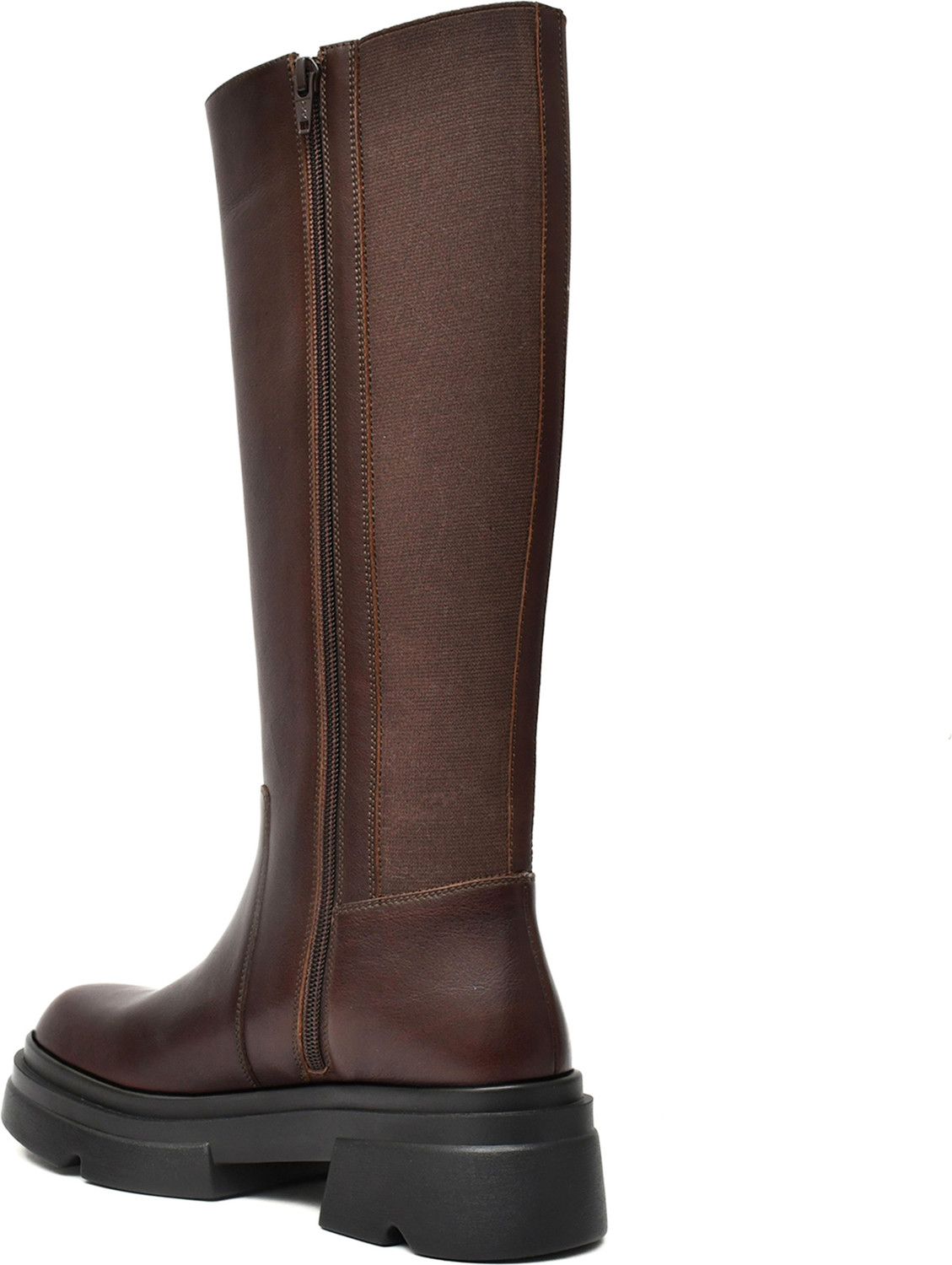 Image of Nico Nerini Women's Knee-High Brown Leather Boots Chunky Platform and Side Stretch Panel Boots For Women