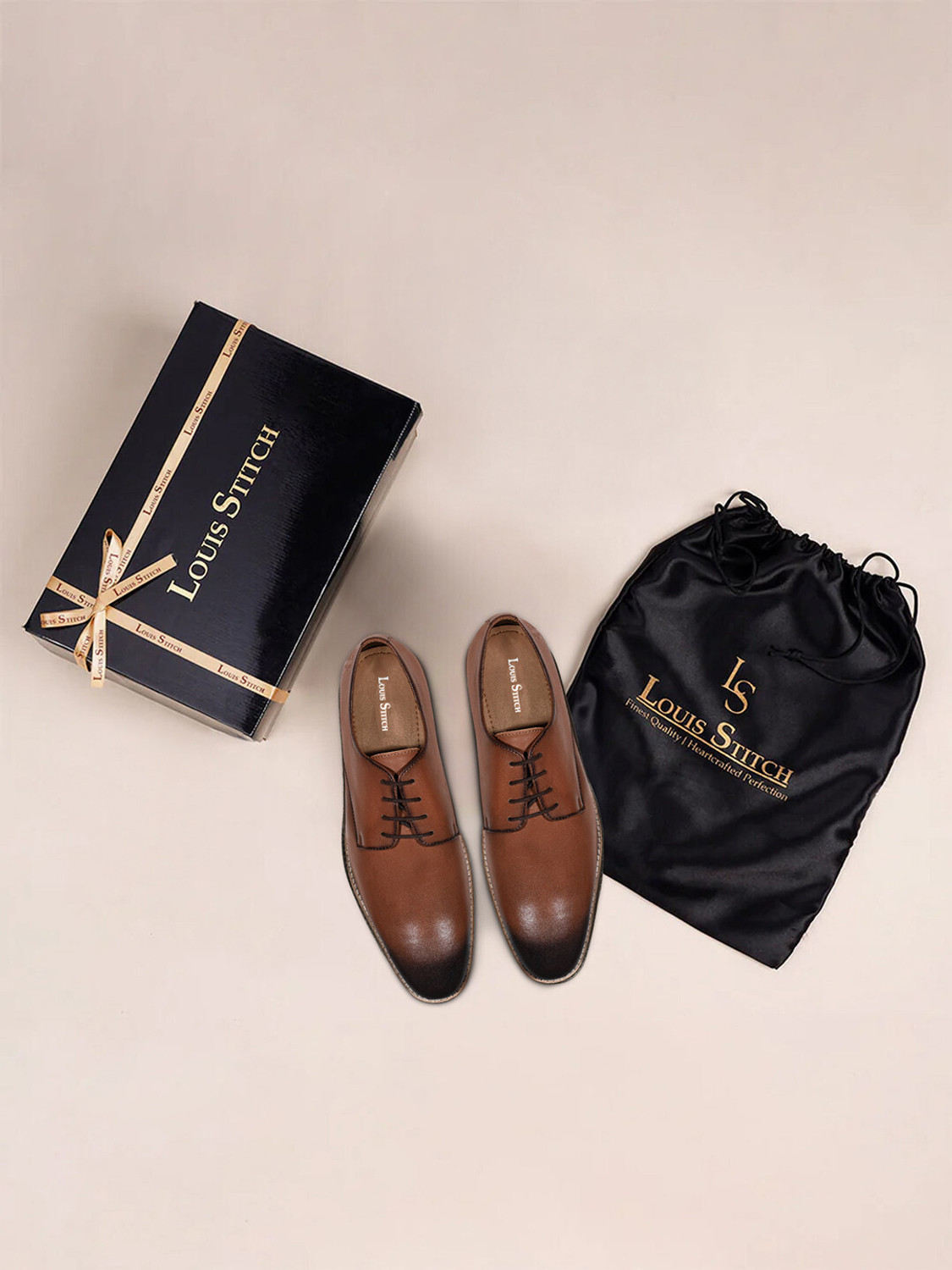 Image of LOUIS STITCH Tan Derby Shoes for Men, Ultra Lightweight and Comfortable, LSMX-PL, UK-7 Derby For Men