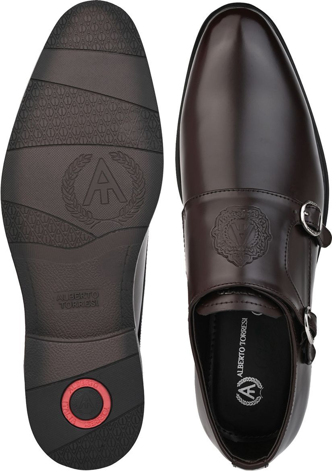 Image of ALBERTO TORRESI Alberto Torresi Men's Brown Synthetic Double Monk Strap Formal Shoe Monk Strap For Men