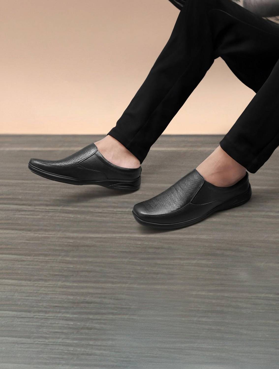 Aramish Genuine Leather Back Open Half Loafers For Men