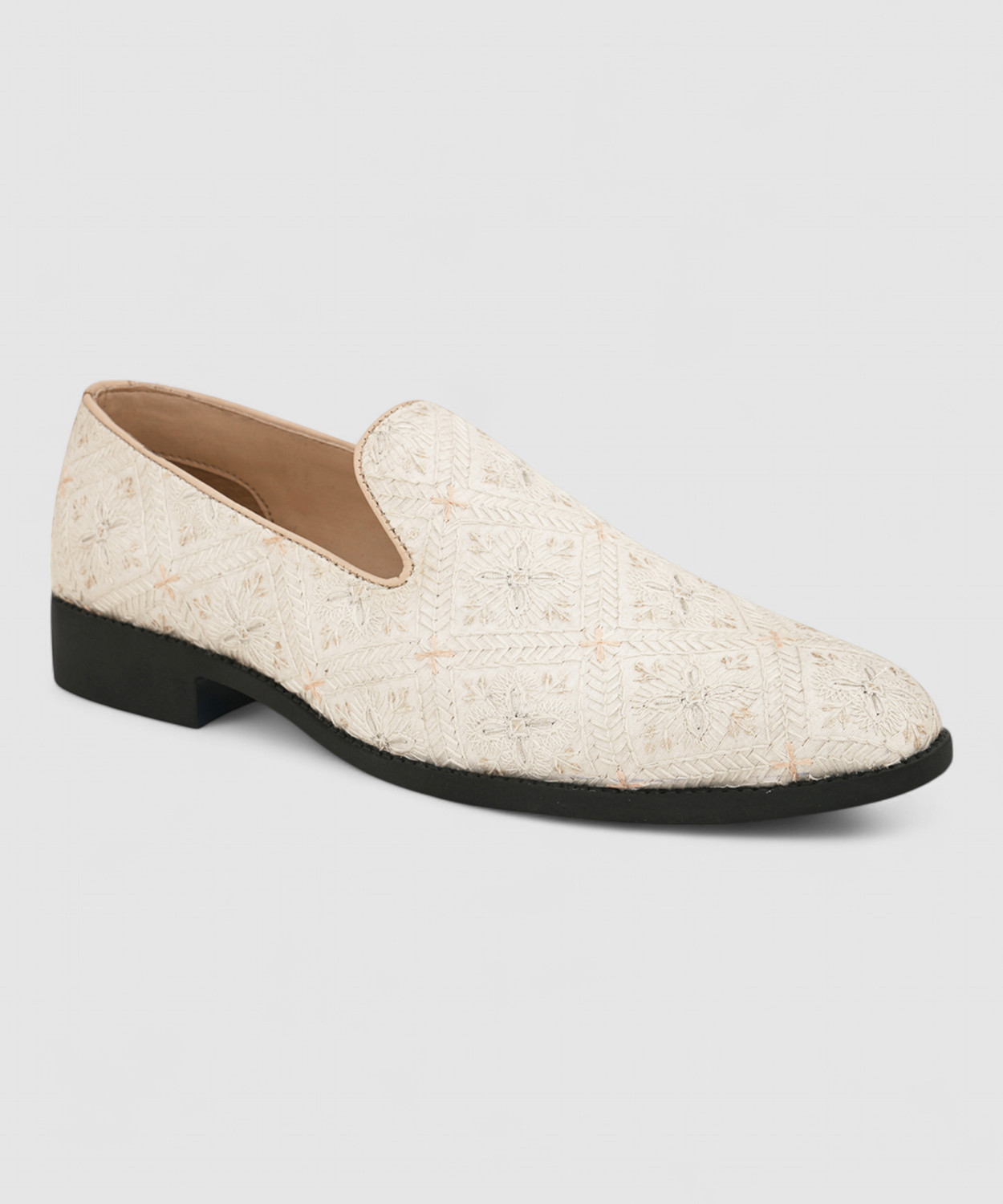 Image of House Of Pataudi Men Cream Faux Leather Casual Slip On Mojaris Mojaris For Men (Off White, 7)