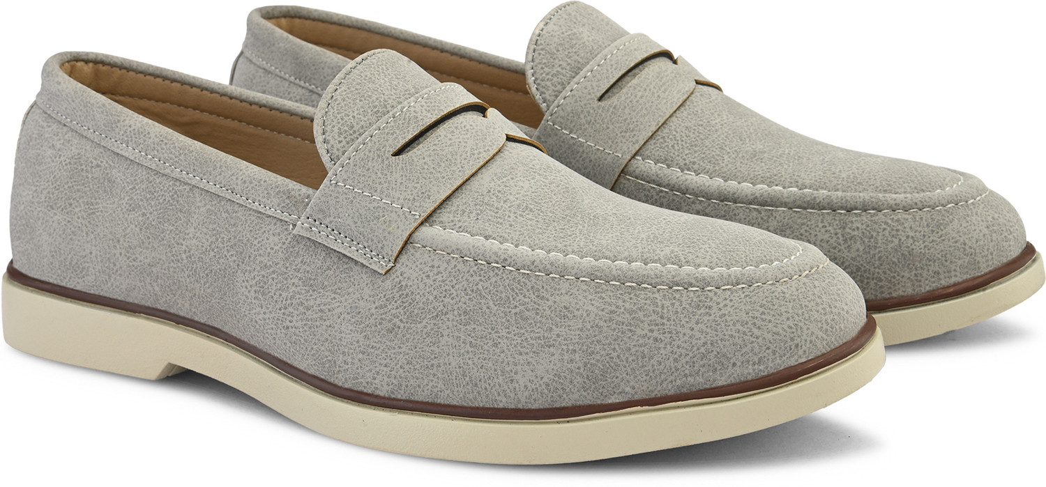 Image of Roadster Men beige solid suede round toe comfortable slip on moccasins stylish casual lo Loafers For Men