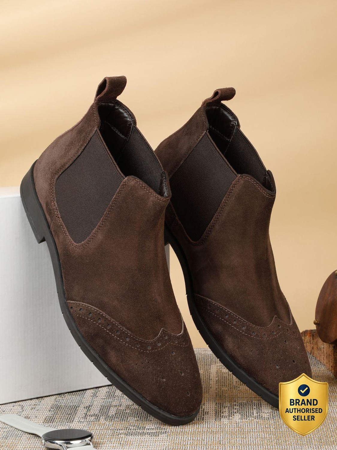 Image of Teakwood Leathers Men's Brown classy Suede Leather Mid-Top Chelsea Boots Boots For Men