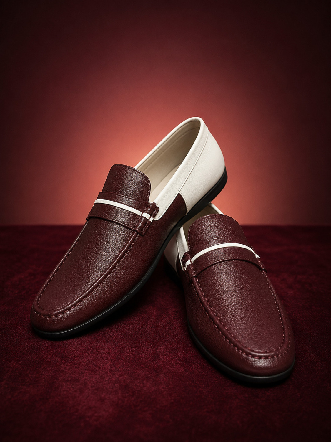 Image of AJANTA Premium Formal Office Slip On Shoes Cushioned Comfort Smart Casual Penny Loafers For Men (Maroon, White, 7)