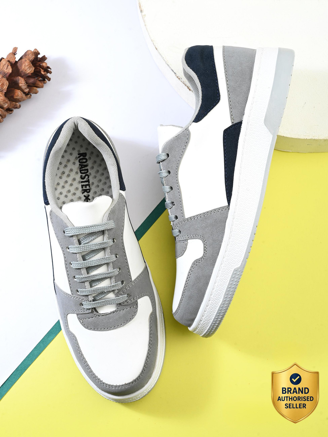 Image of Roadster Men white grey colourblocked chunky comfortable footbed lace up casual sneakers Sneakers For Men