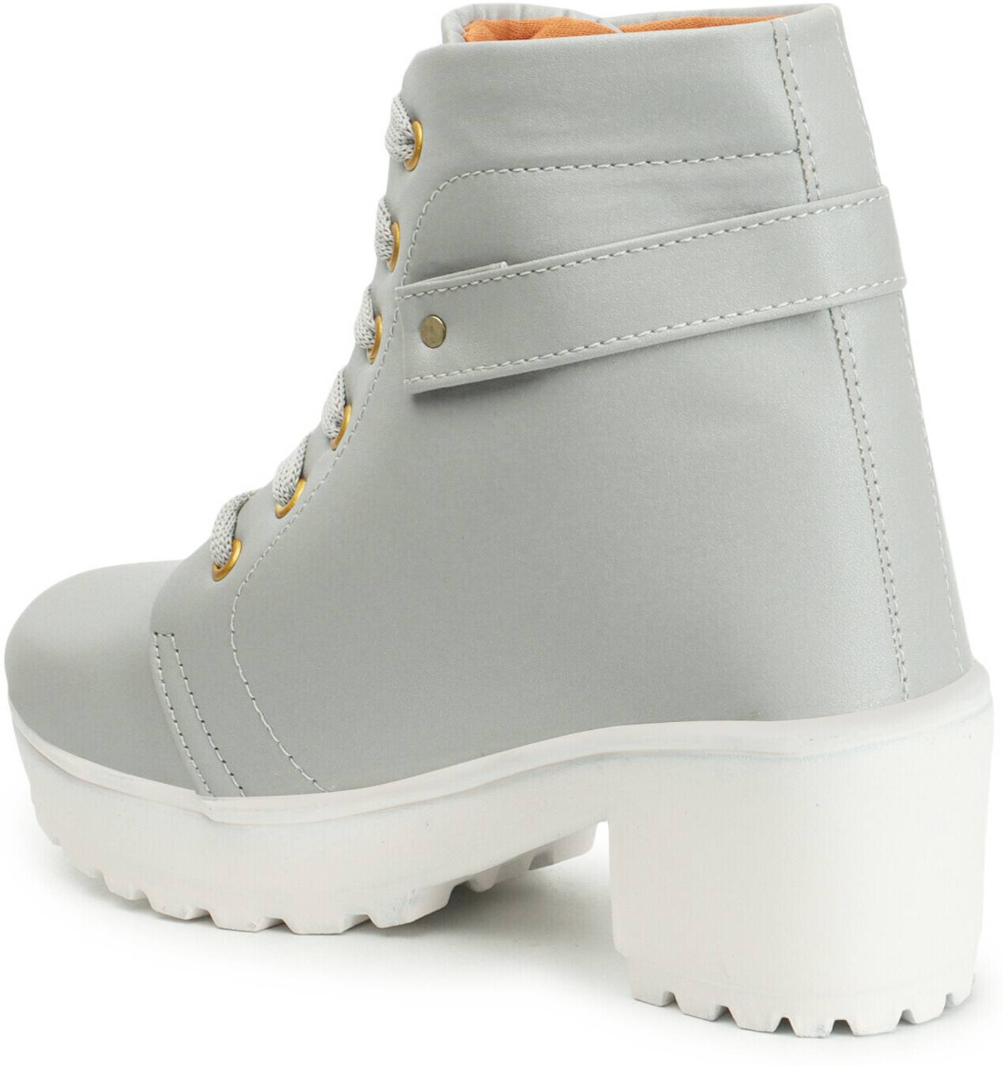 Yuggi Women's Grey Lace-Up Boots with Zip & Buckle Detail and