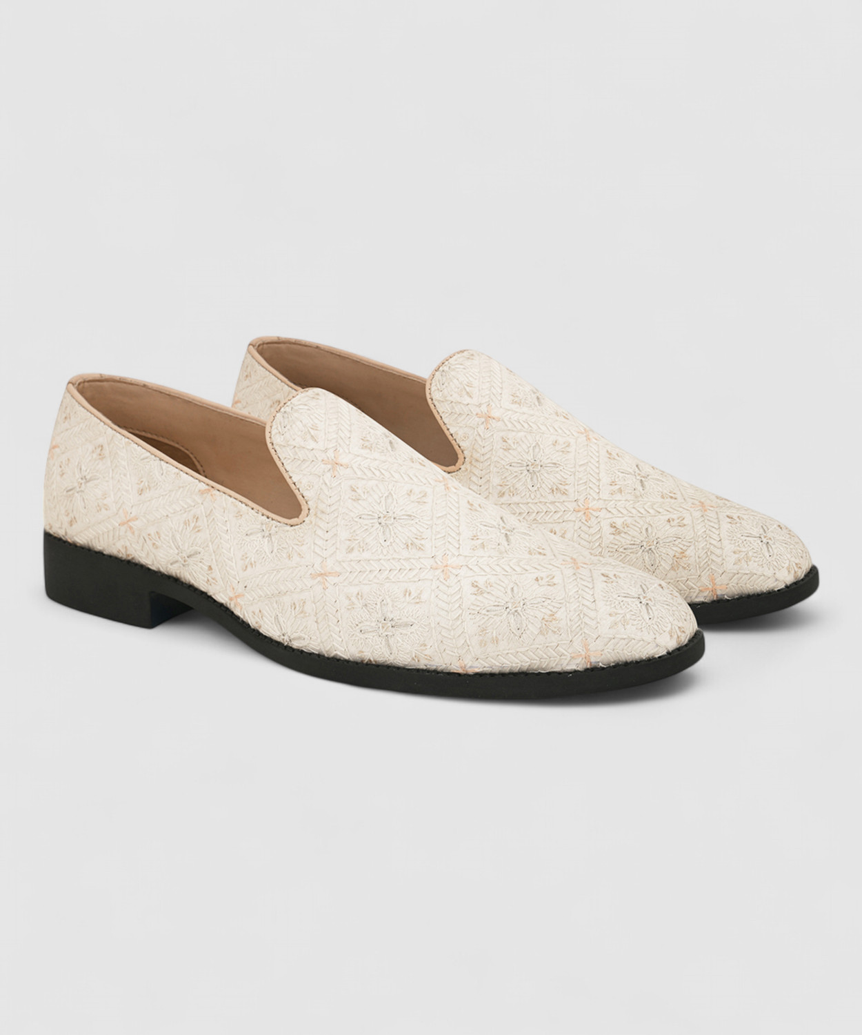 Image of House Of Pataudi Men Cream Faux Leather Casual Slip On Mojaris Mojaris For Men (Off White, 7)