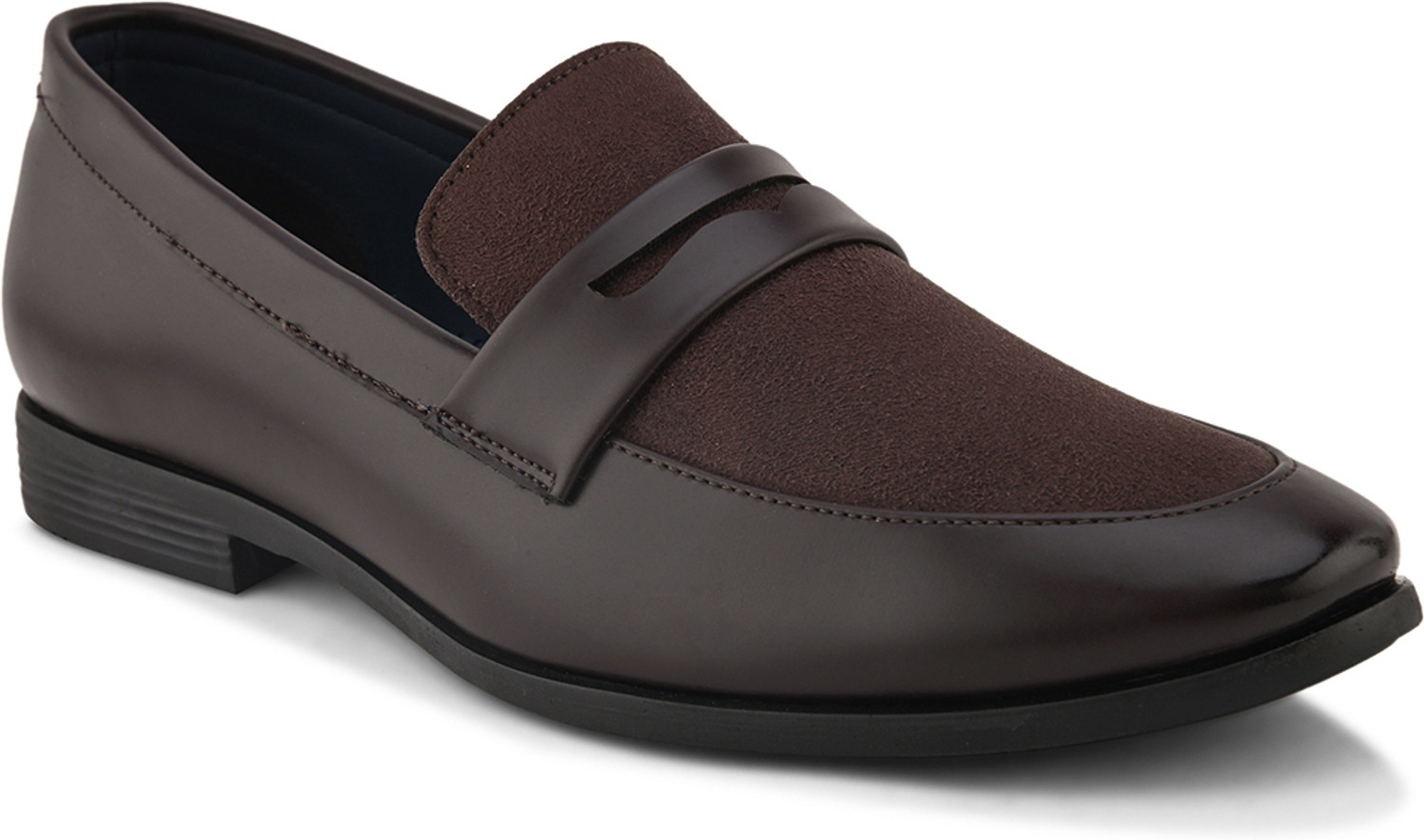 Image of HERE&NOW Brown Suede Formal Slip Ons Loafers For Men
