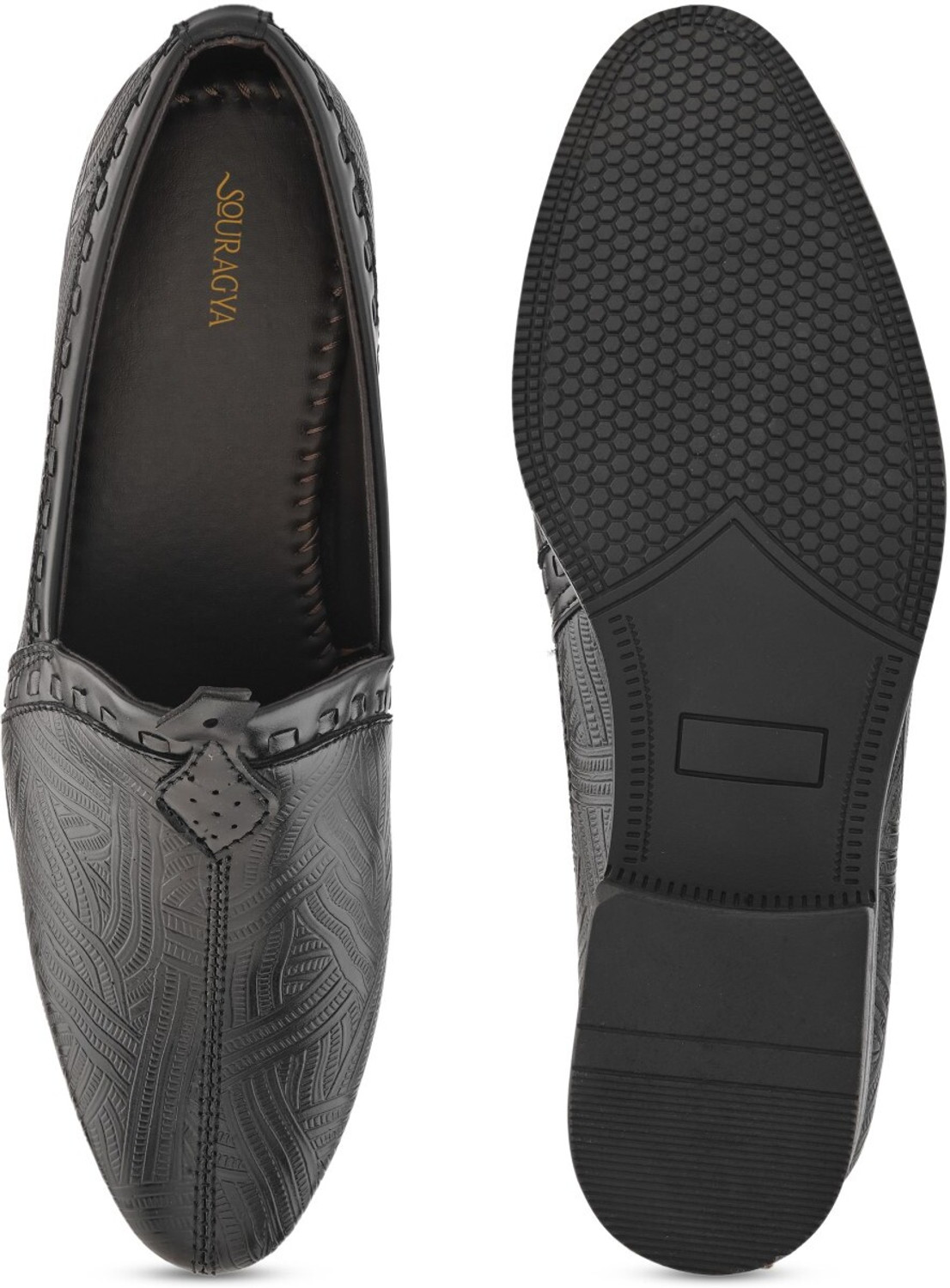 Image of SOURAGYA Men Textured Round Toe Mojaris Loafers for festive occasion Loafers For Men