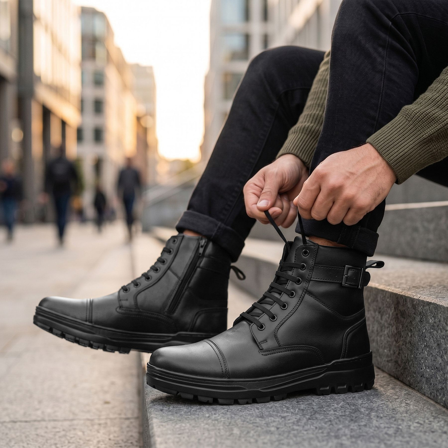 Image of STEPORIZE High Ankle Zipper Biker Shoes | Trekking | Hikking | Stylish Outdoor Boots Boots For Men (Black, 8)