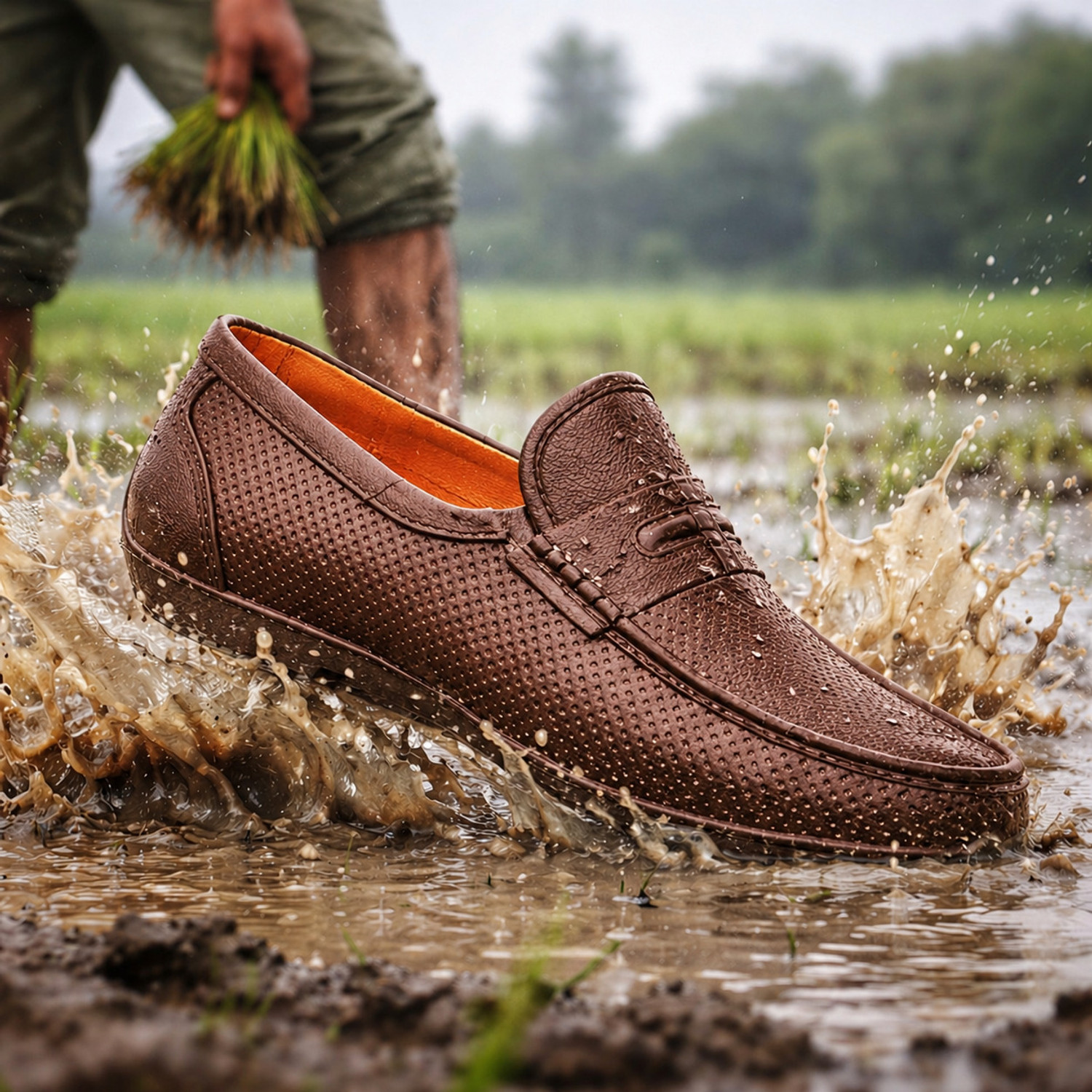 Image of Aanbaan mens waterproof shoes for farmers use factory use camical use and dust proof Loafers For Men (Brown, 6)