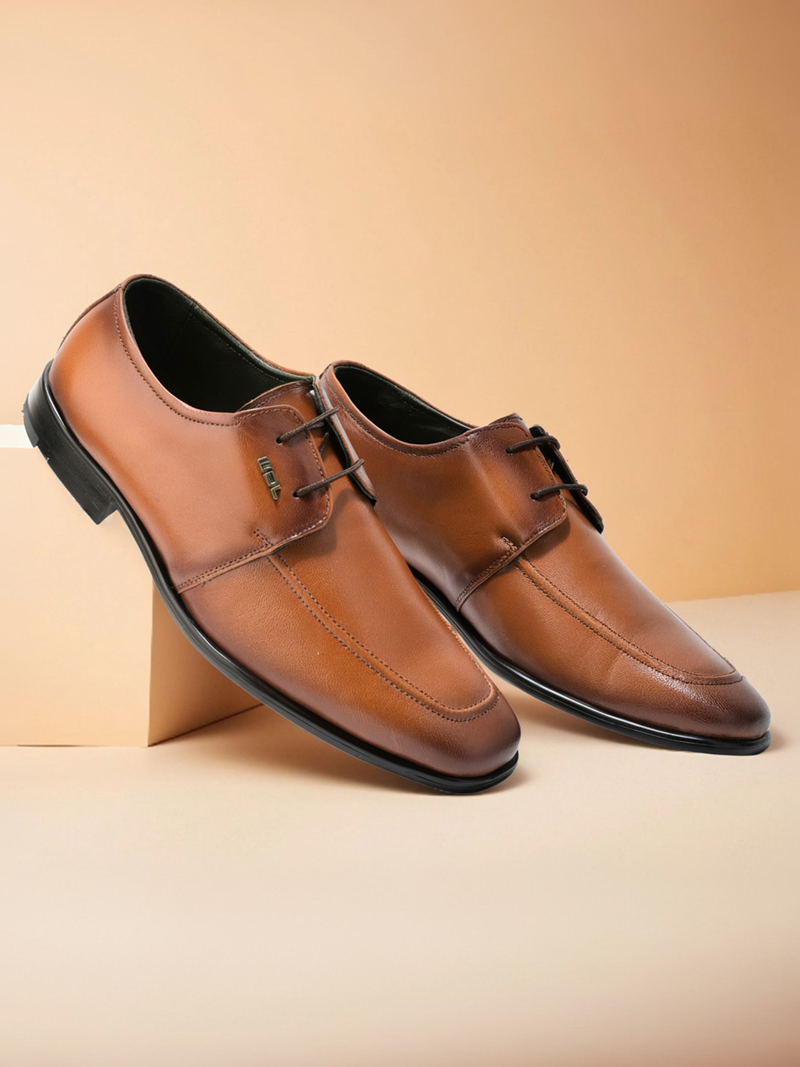Image of WOODLAND Formal Office Wear Leather Premium Comfortable Lace Up For Men (Tan, 7)