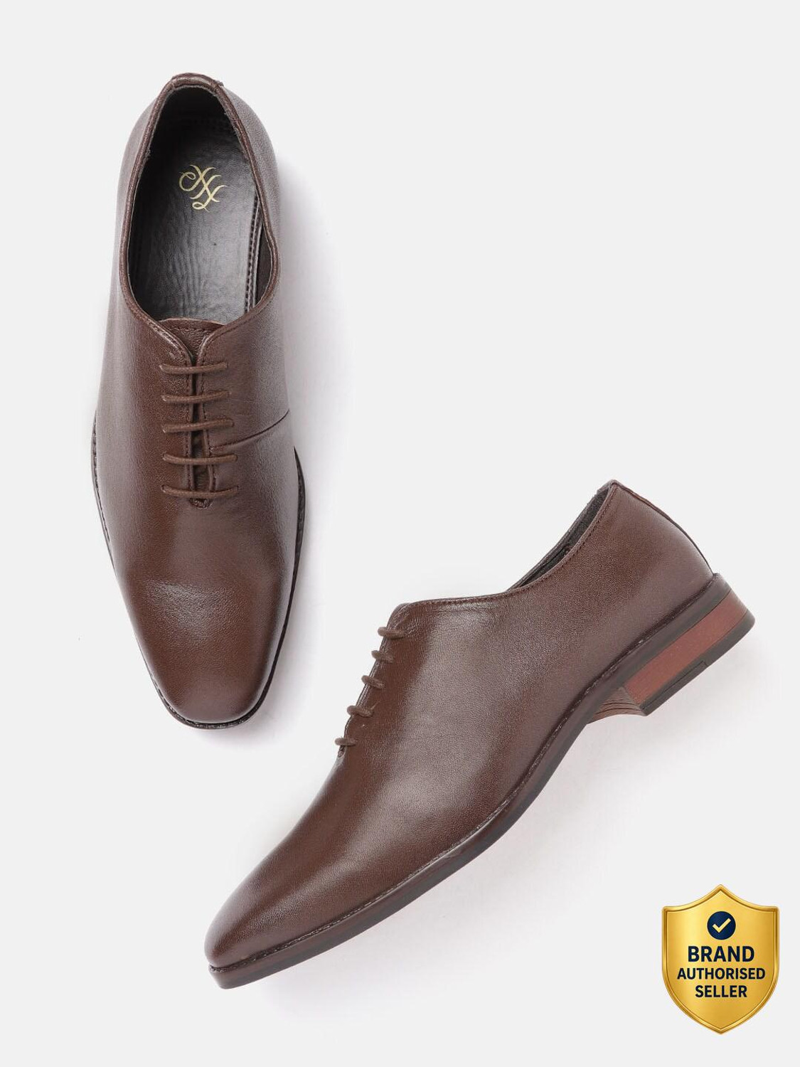 Image of House of Pataudi House of Pataudi Men Coffee Brown Solid Leather Formal Oxfords Oxford For Men
