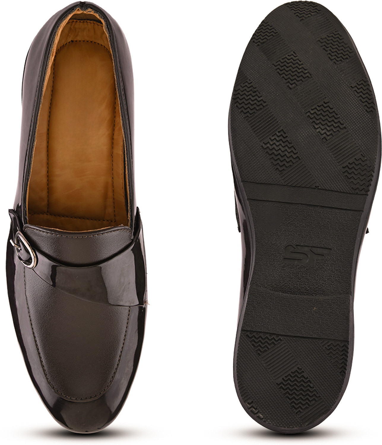 Image of Bala Taal Black Synthetic Monk Strap Formal Loafers For Men