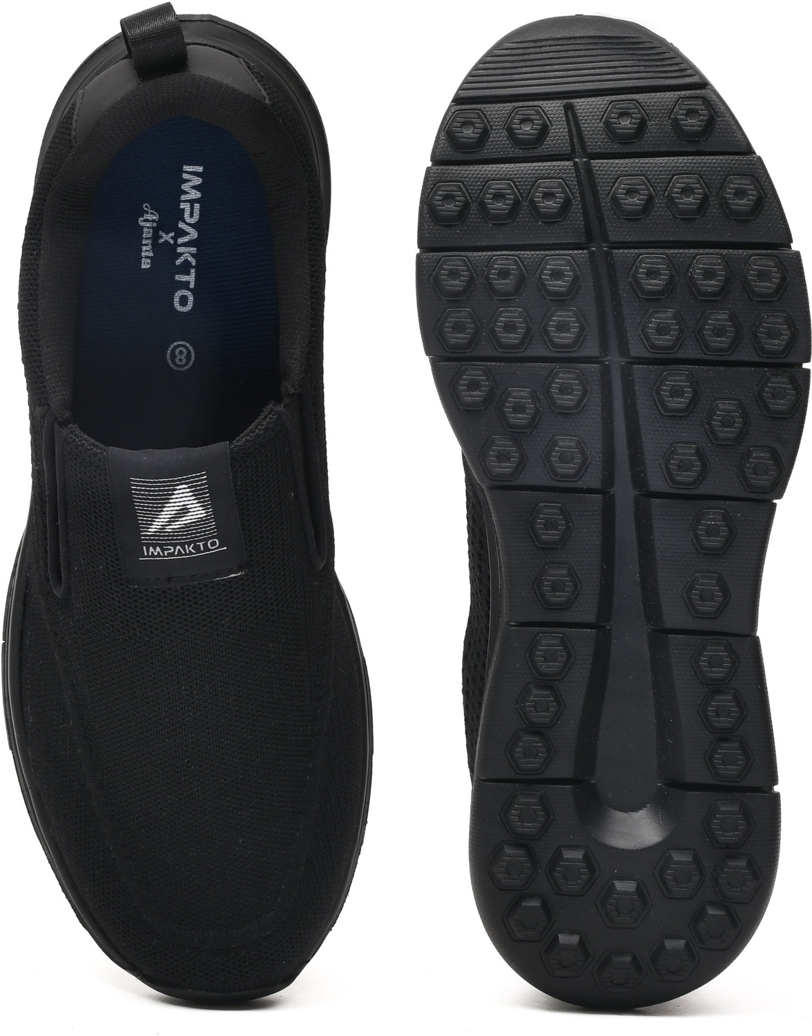 Image of Impakto Walking Shoes, Lightweight, Elastic Band Upper & Slip-in Fit System Walking Shoes For Men (Black, 9)