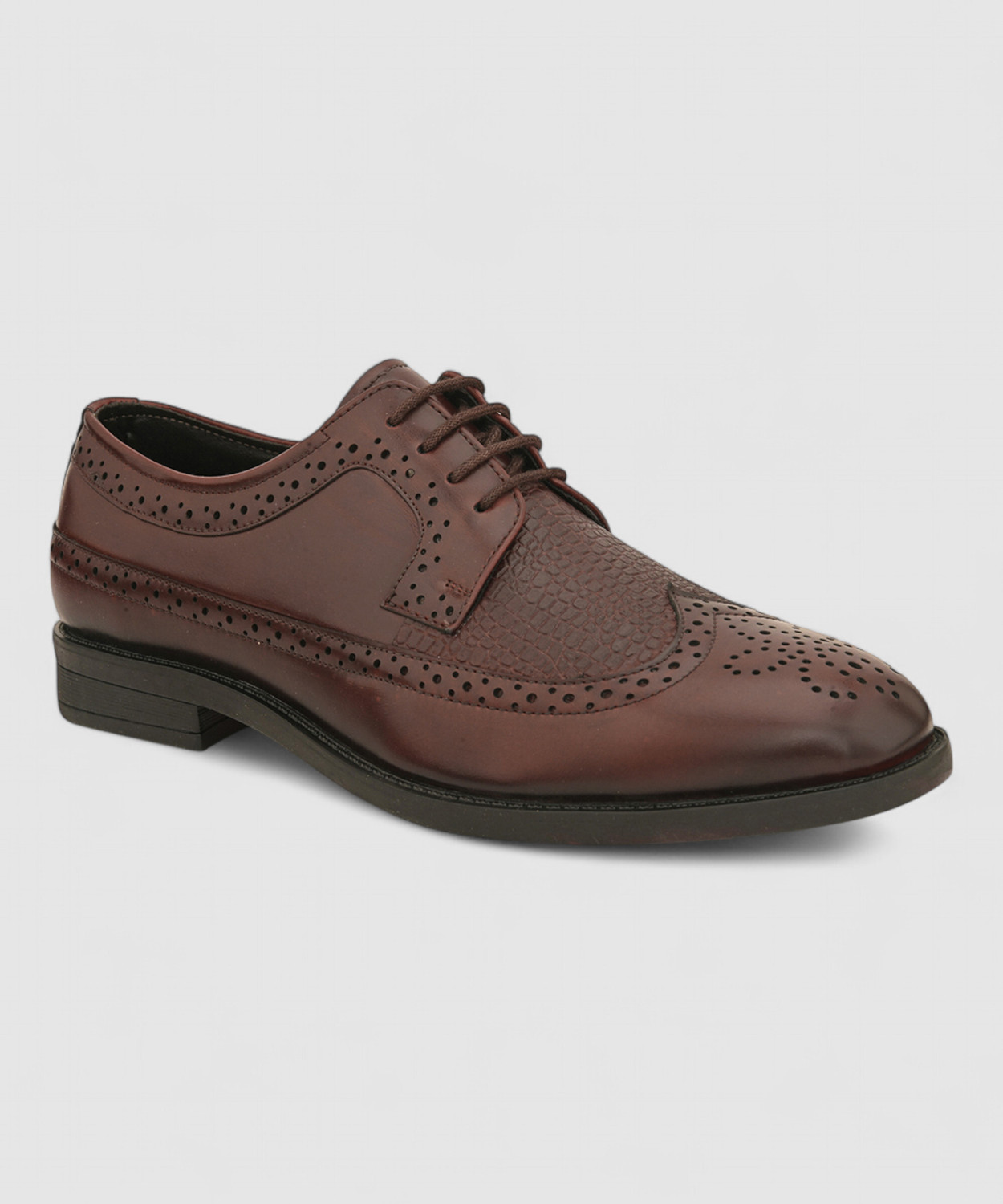 Image of House of Pataudi Men Brown Faux Leather Formal Lace Up Brogue Shoes Lace Up For Men (Brown, 8)